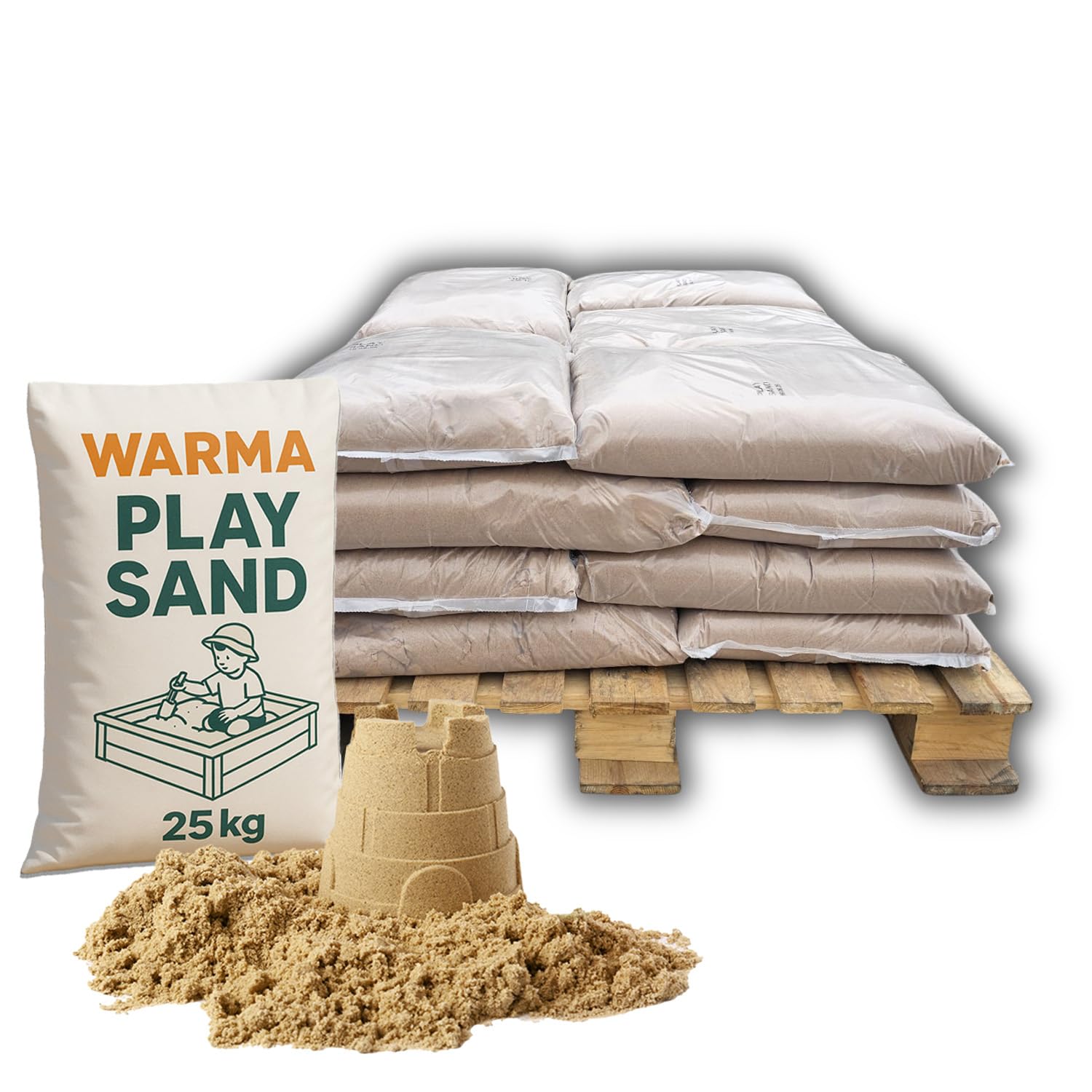 Warma 500kg Premium Grade Play Sand - Non Toxic - Natural & Triple Washed - Suitable for Childrens Kids Indoor & Outdoor Sensory Play Areas Sandpits - 20 x 25kg Bags