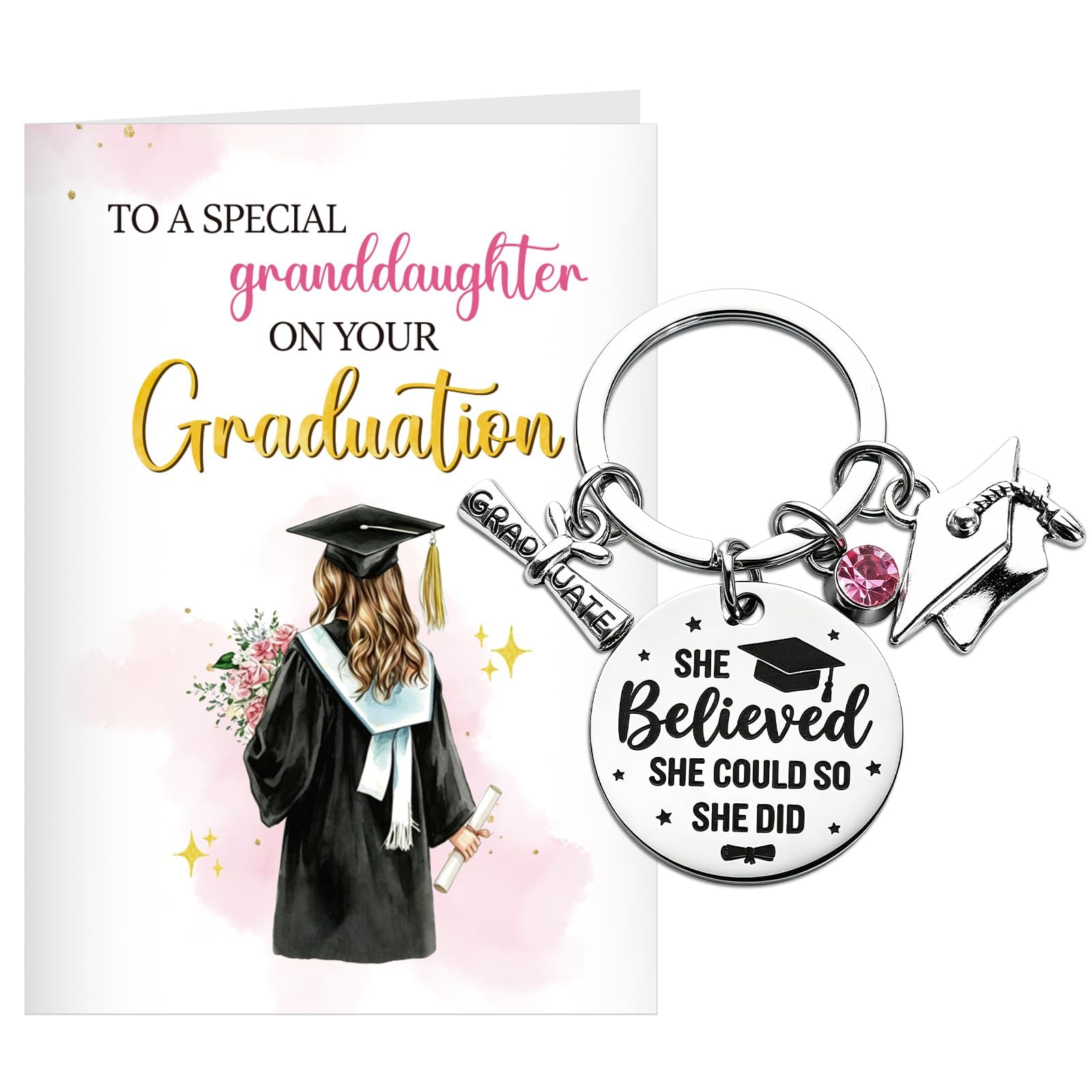 Graduation Card for Granddaughter, Graduation Gift with Keyring for Gddtr