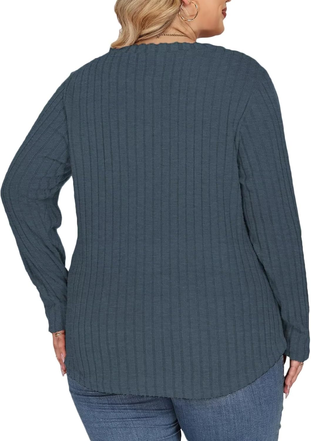 DOLNINE Womens Plus Size Sweatshirts Lightweight Winter Sweaters Tops 2025 Long Sleeve Loose Henley Shirt Blue 5X Large - Image 4