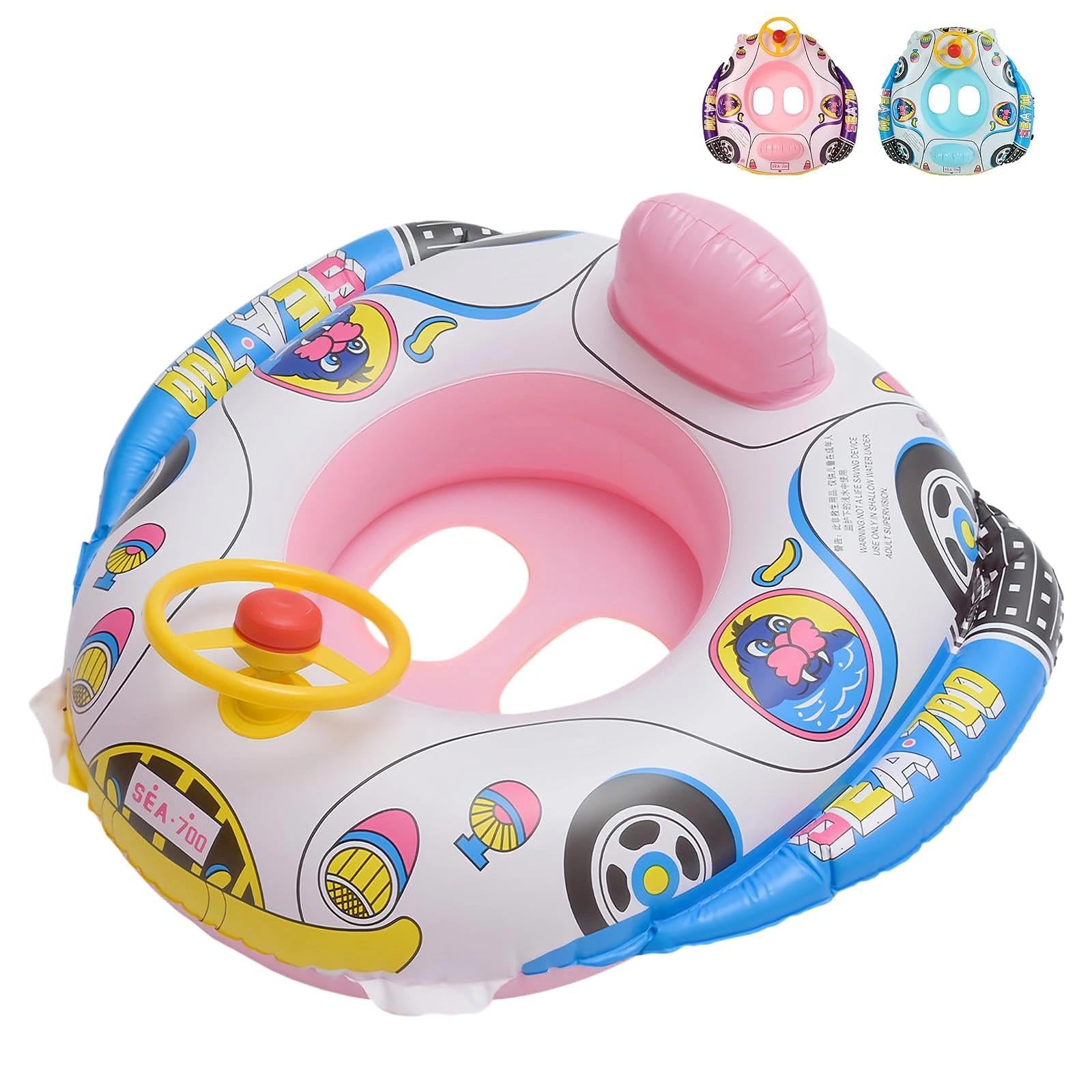 HUANYO Kids Car Inflatable Swim Ring, Vehicle-Shaped Pool Float with Safety Valves & Anti-Slip Handles, Fun Water Toy for Children Ages 2-6 for Beach, Pool, Lake (pink)
