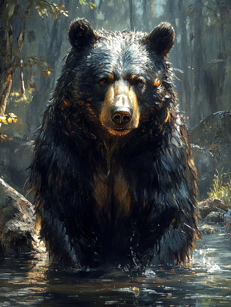 KY-lunk Paint by Number, Black Bear Fishing in Streams, Adult Crafts Adults' Paint-by-Number Kits, Room Decor Gift for Birthday Festival (16x20 inch,