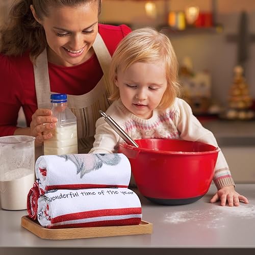 Miniatura 6 de Oudain Juego de 6 toallas de cocina y paños de cocina de Navidad, Papá Noel, árbol de Navidad, muñeco de nieve, paños de cocina de invierno, juego