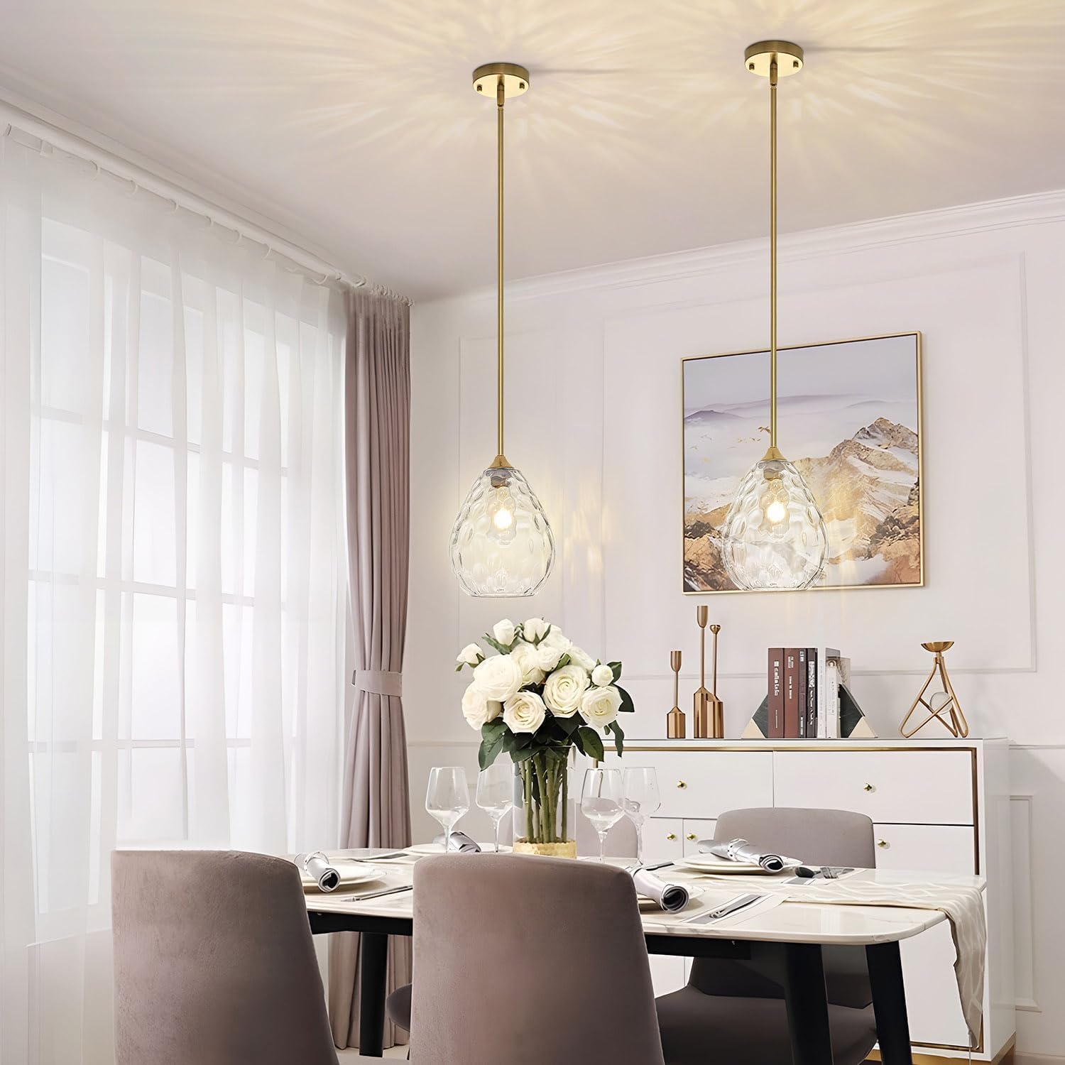 7.8" Island Lights for Kitchen， Glass Pendant Light for Kitchen Island, Gold Hand-Blown Pendant Lights Fixtures with Adjustable Height, Ideal for Kitchen Island, Dining Room, Bedroom, Entryway