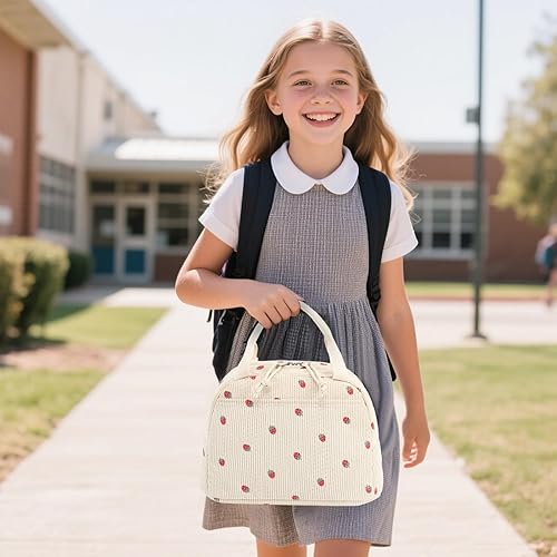 Miniatura 8 de LEDAOU Lonchera térmica para mujer, bolsa de almuerzo de pana, a prueba de fugas, para viajes, trabajo, picnic