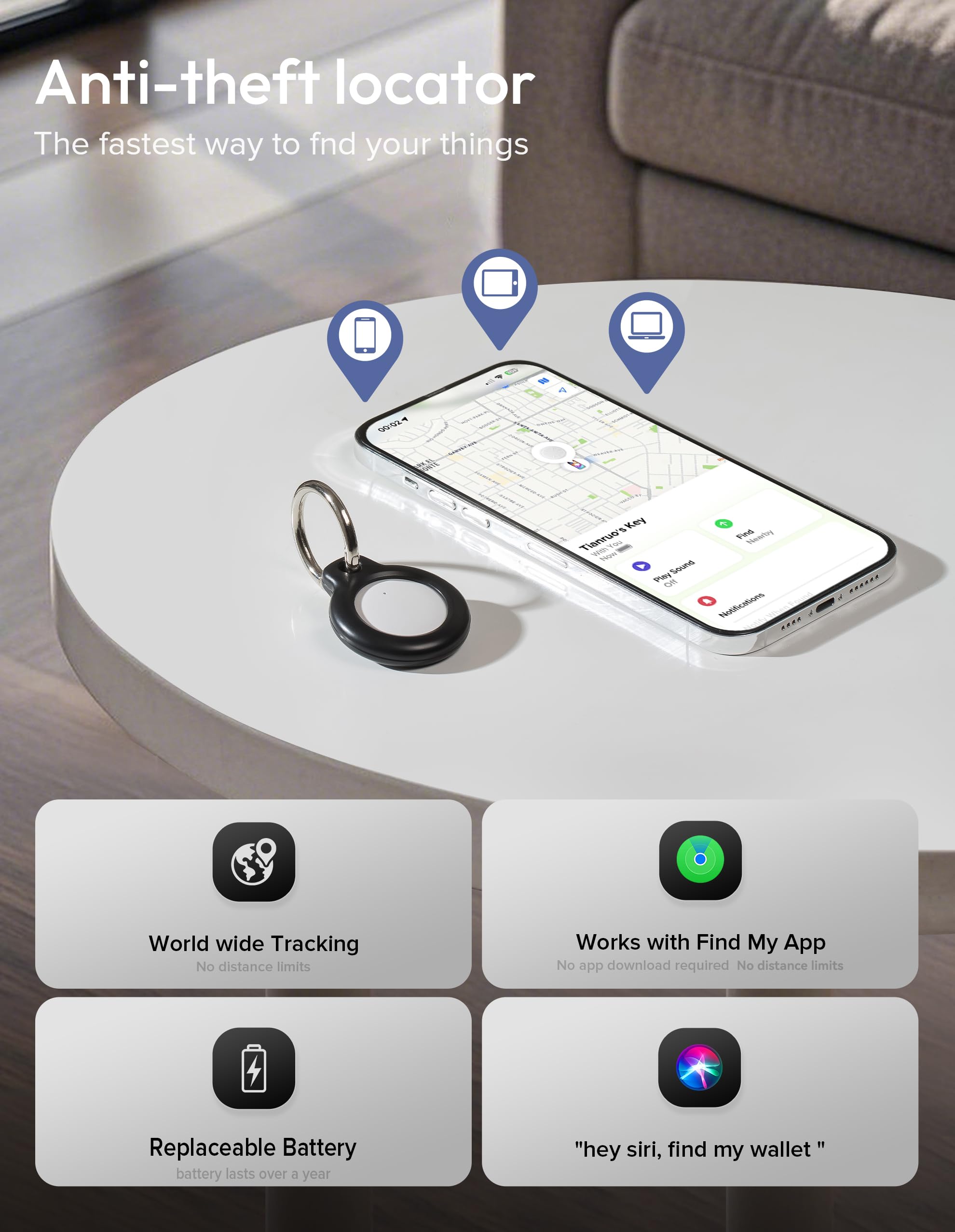 Spotelo Air Tag Tracker 1 Pack, Works with Apple Find My (iOS Only) Tracker Include 1 Anti-Scratch Keychain Holder, Item Finders for Key, Handbag, Luggage, Over 1 Year Battery Life