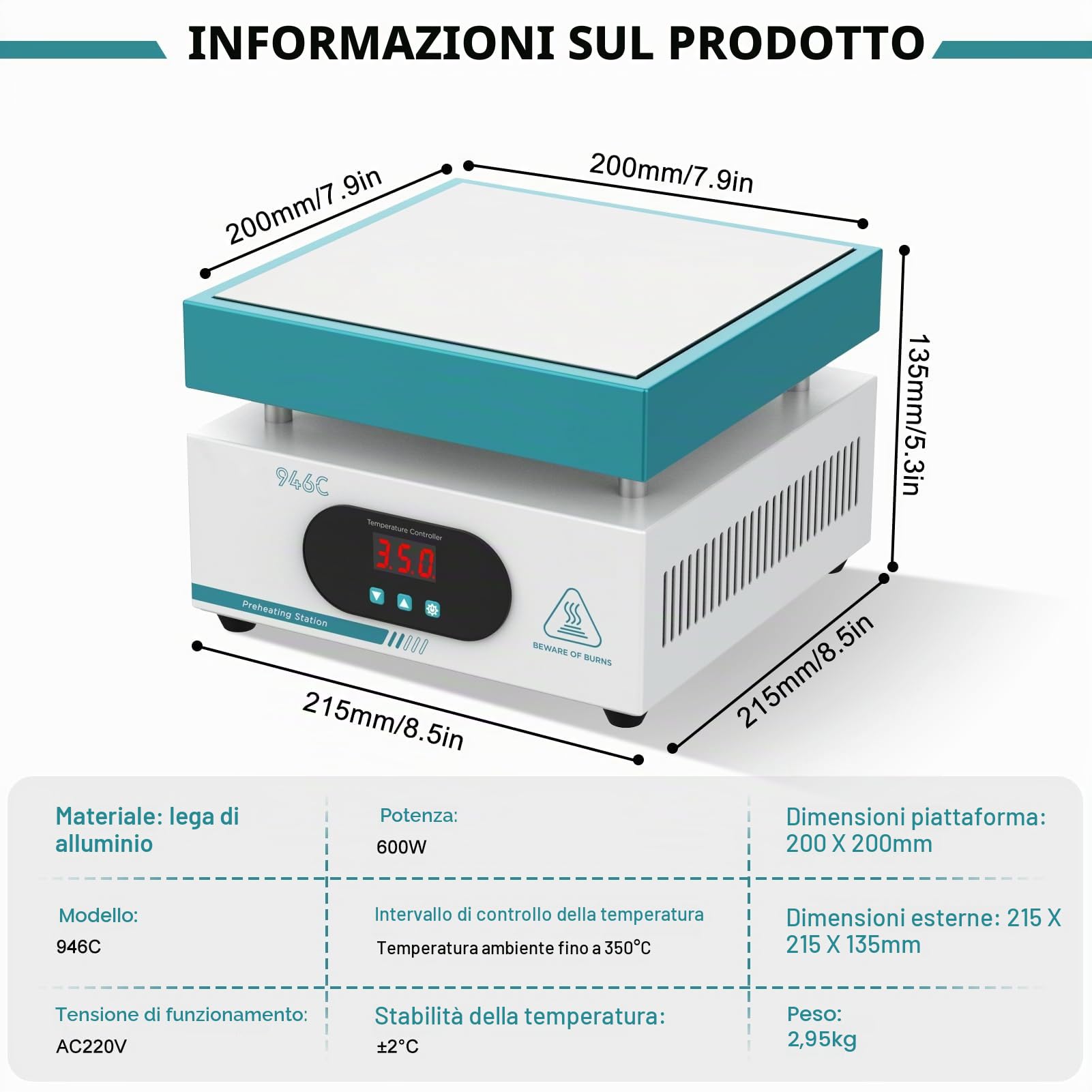Stazione di Riscaldamento PCB, LED Stazione di Saldatura Piastra calda da 600W 220V Microcomputer Piastra Riscaldante Smartphone Stazione di Preriscaldamento di Rilavorazione per PCB SMD e Lab