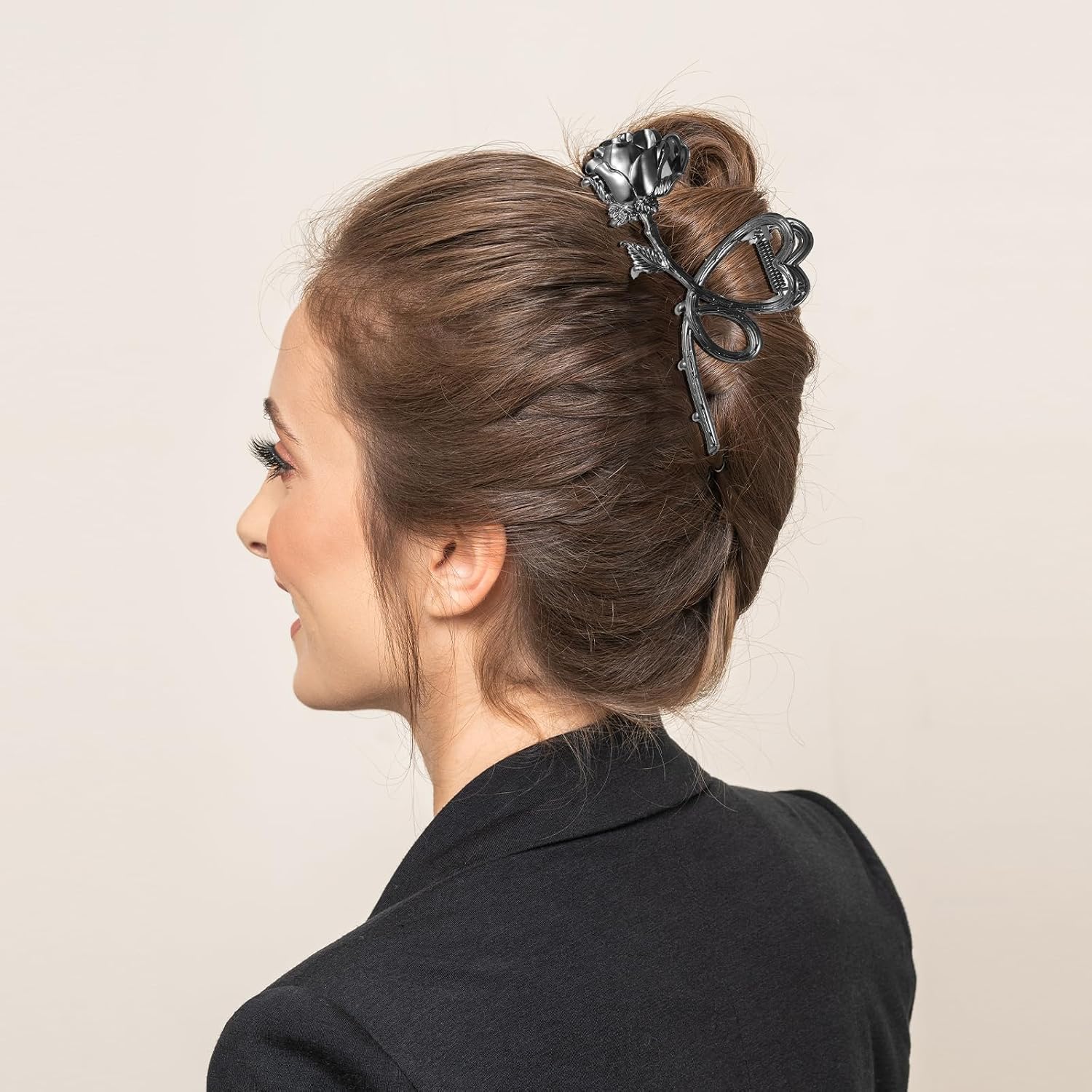 Mabor Flower Hair Claw Clips Black Rose Hair Clips Large Heart Hair Jaw Clips Metal Hair Claws for Women Girls Goth Hair Accessories Strong Hold Vintage Hair Clamps image 5