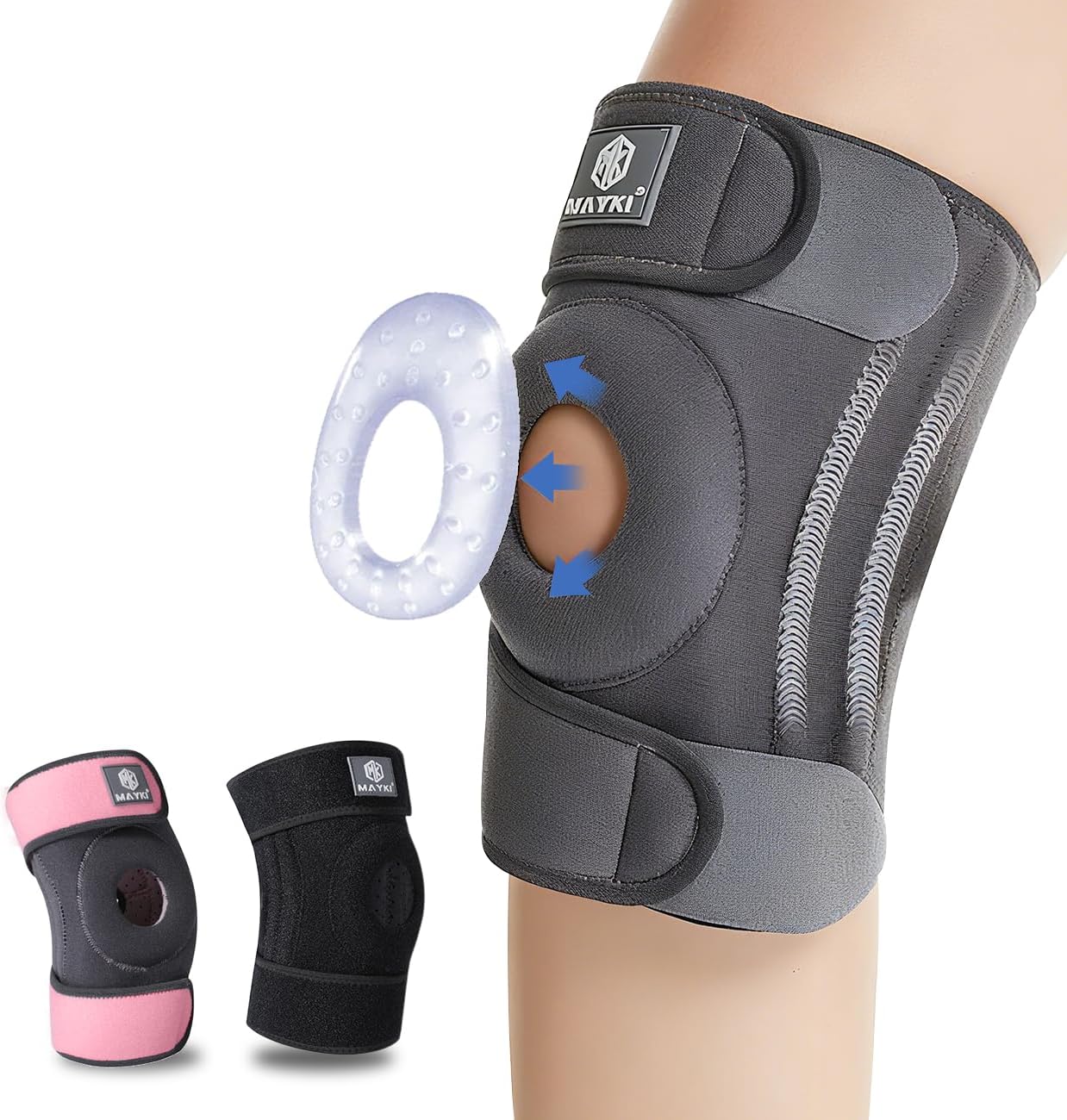 Knee Support Men 2 Pack, Adjustable Knee Support Brace for Men/Women with Patella Gel Pad, Breathable Knee Supports for Arthritis/Ligament Damage, Knee Brace for Running/Weight Lifting