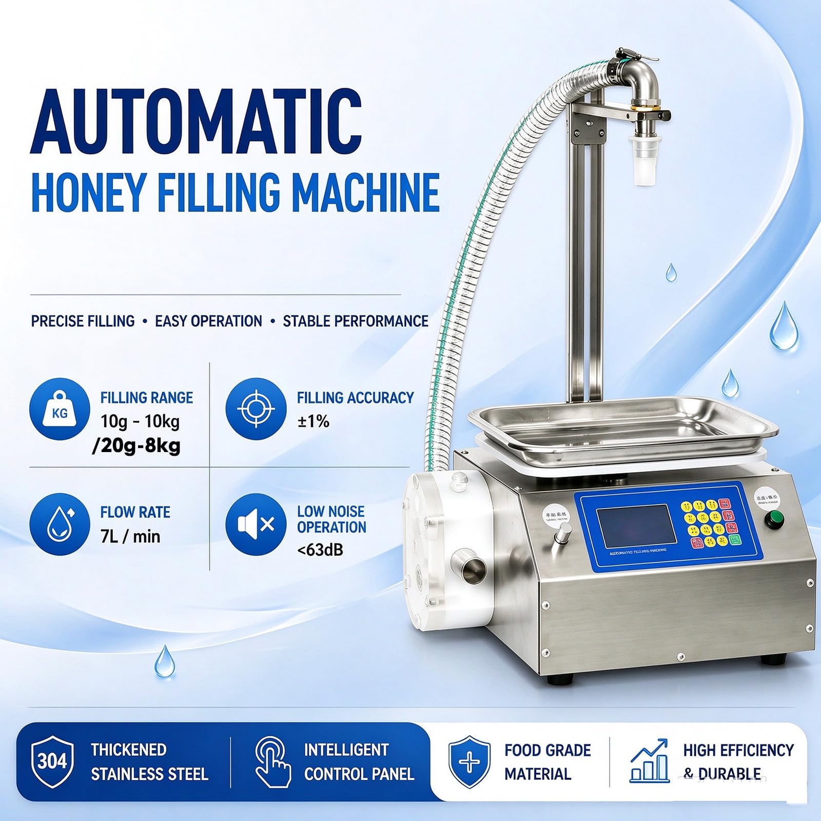 Riempitrice Automatica, Dosatore Digitale a Peso (10g-10kg) per Liquidi E Paste, Macchina da Banco da 200w con Pompa a Ingranaggi (7l/Min) per Crema di Sesamo, Salsa al Cioccolato PlasticPump