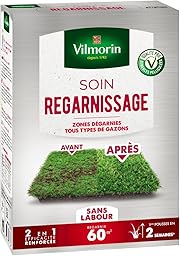 VILMORIN - Soin Regarnissage Universel 2 en 1 - Semences de gazon + Fortifiant naturel - Rénovation facile des gazons abîmés - Levée rapide - Enracinement profond - Pour tous types de gazons - 1 Kg