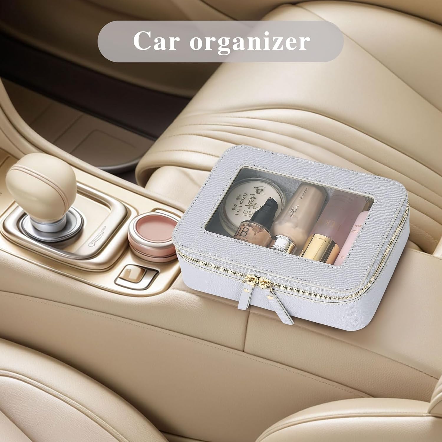 Travel Makeup Set Waterproof Transparent Cosmetic Bag and Toiletry Bag Makeup Brush case with Zipper Car Essentials for Women (Gray, L+M+SLIM) - Image 5