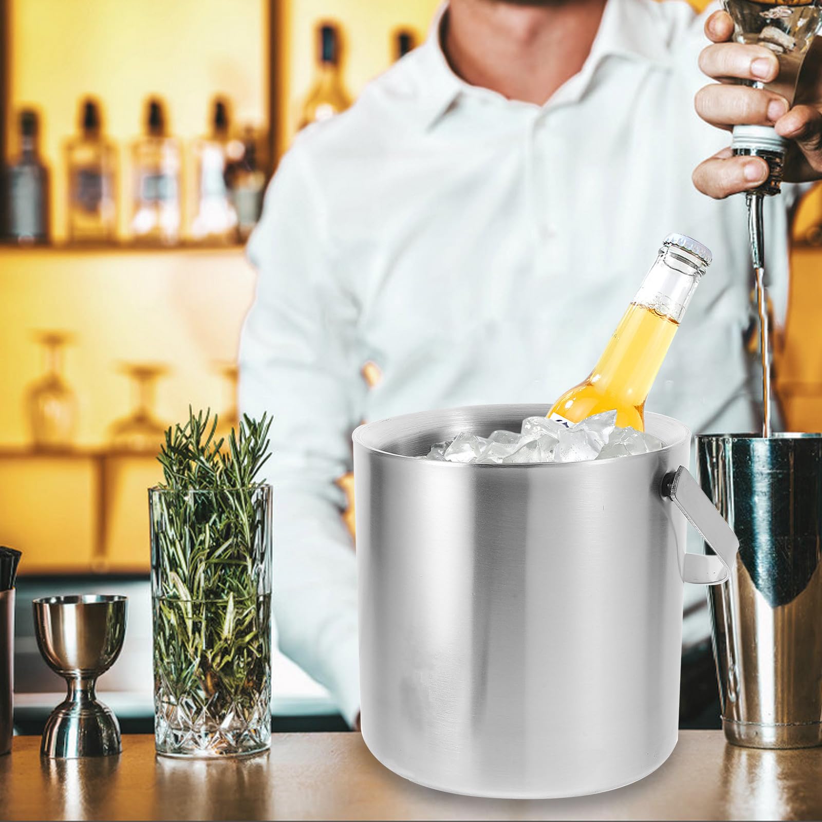 Zerodeko Cubo Asa Inoxidable Hielo de Acero L Capa Doble 3 de 1