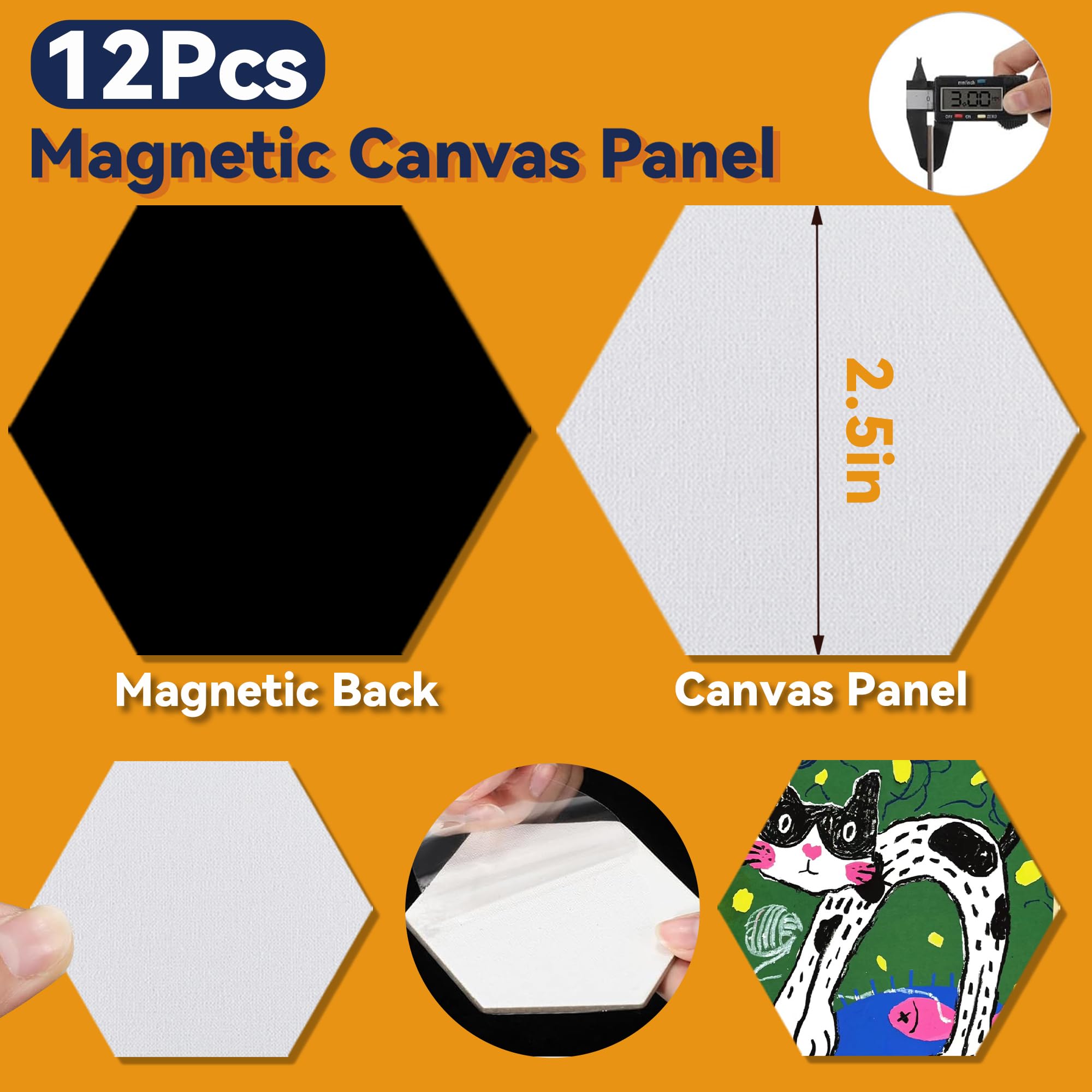 GENE4GLORY 12 Pack Magnetic Canvas Boards for Painting, Artist Blank Canvas Boards for Painting- Oil & Acrylic Painting Canvas Panels(Hexagon)