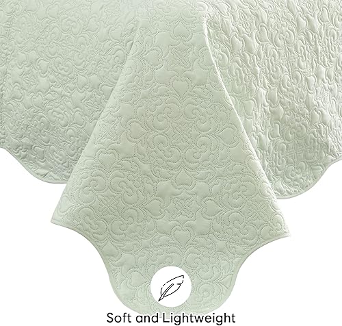 Miniatura 3 de Juego de edredón tamaño King de 3 piezas, colcha de verano suave y ligera, colcha reversible de microfibra para todas las estaciones, verde claro,