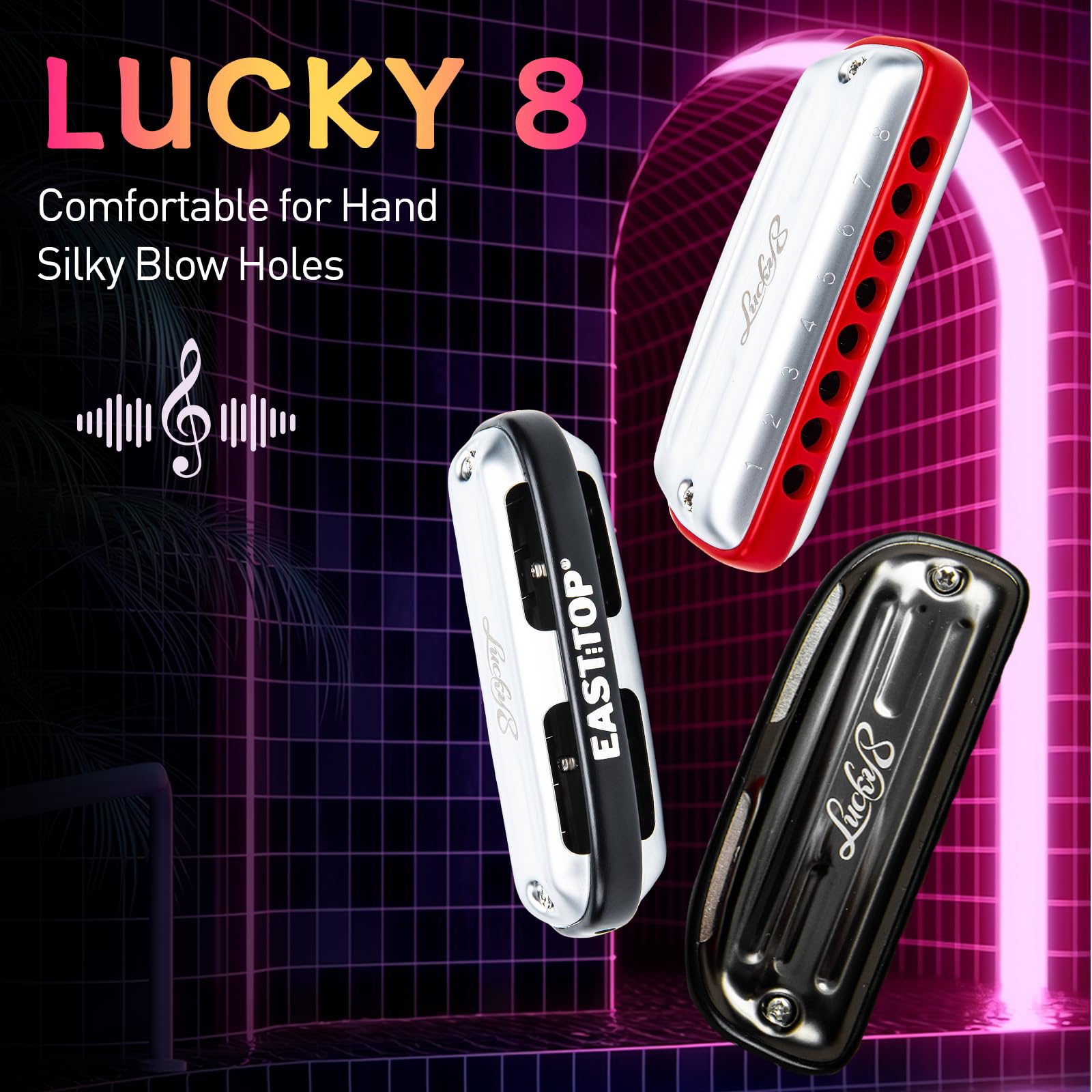 East top Harmonijka harmoniczna bluesowa z 8 otworami, harmonijka okrzemkowa na ustach C dla dorosłych, początkujących, profesjonalistów, studentów, jako prezent, czerwony