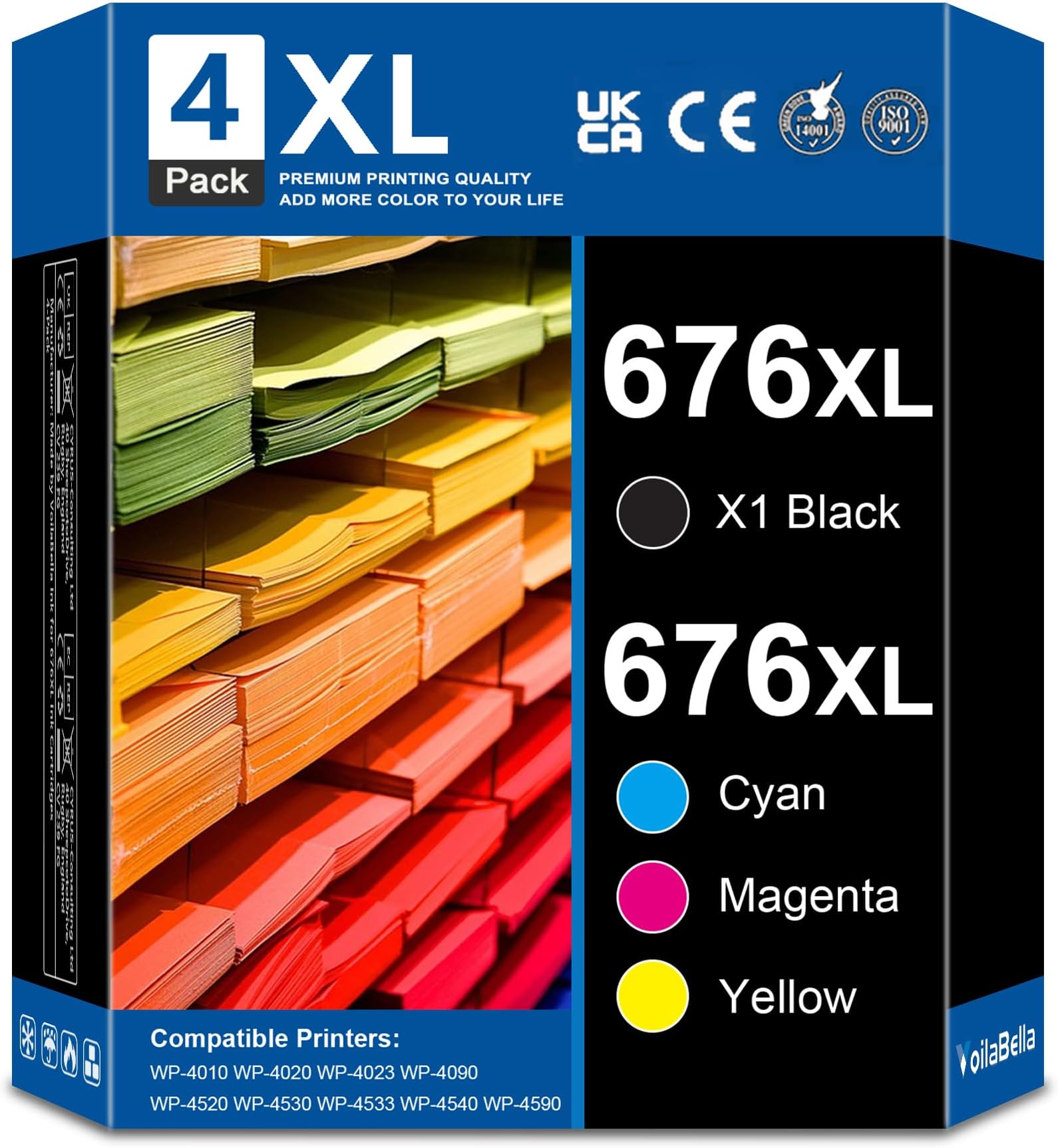 676XL High Yield Ink Cartridges Compatible Replacement for 676 XL T676XL Ink Cartridge with WorkForce Pro WP-4020 WP-4010 WP-4090 WP-4023 WP-4520 WP-4530 WP-4533 WP-4540 WP-4590 Printer (4-Pack)