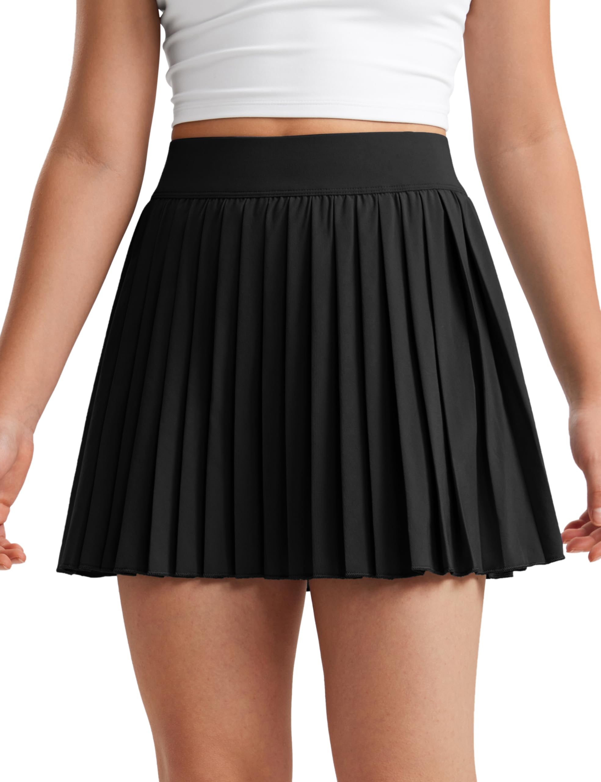 CRZ YOGA Girl's High Waisted Pleated Skirt with Inner Shorts Tennis Skater School Uniform Kids Teen Skorts with Pockets Black XXL