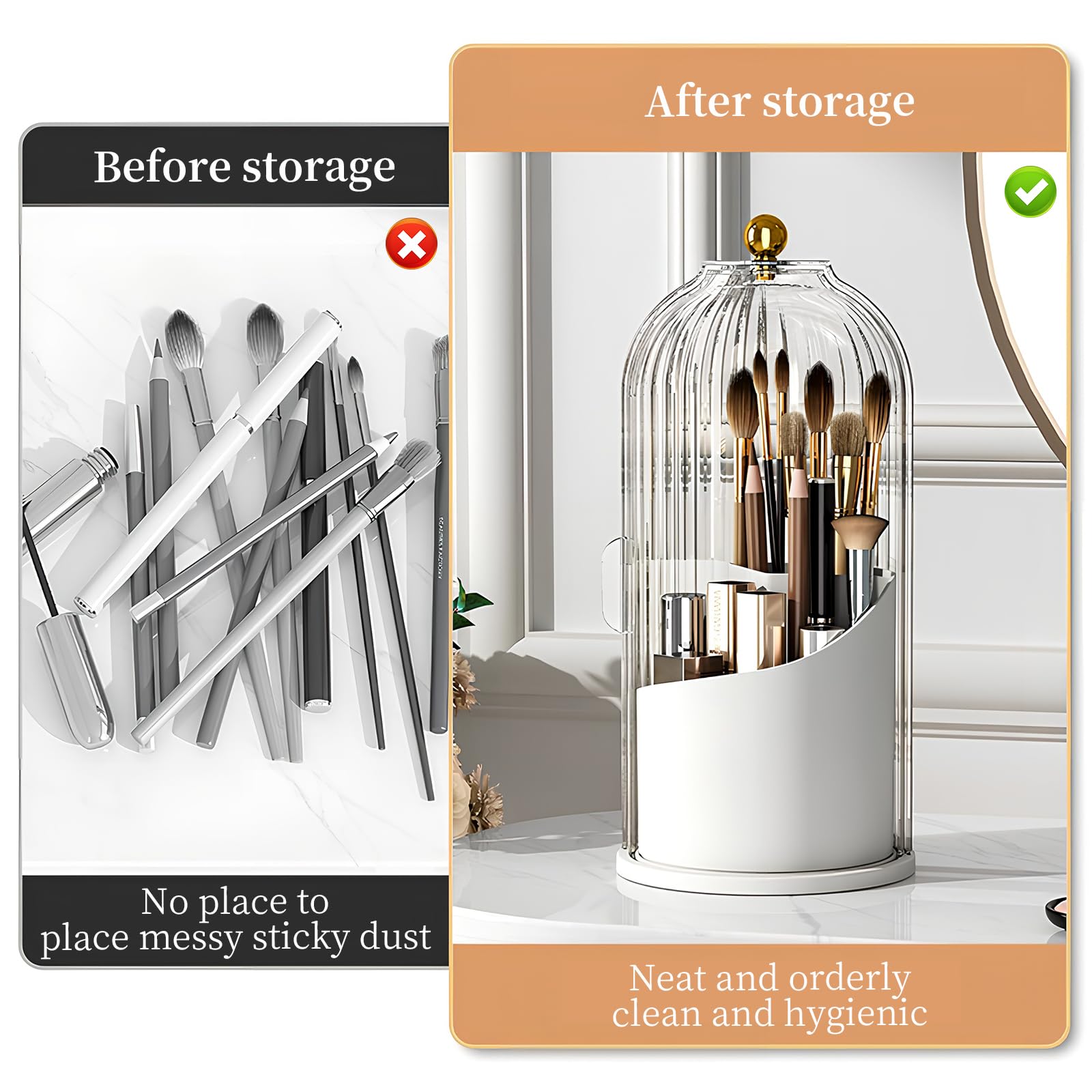 Makeup Organiser Brush Holder 360 Rotating with Dustproof Lid, Sliding opening - Image 4