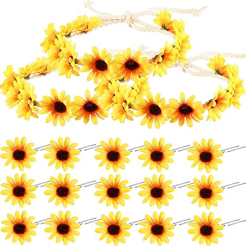 18 piezas de diadema de girasol, corona de girasol, hippie y girasol, horquillas de girasol para mujeres y niñas, boda, embarazo, fotografía,