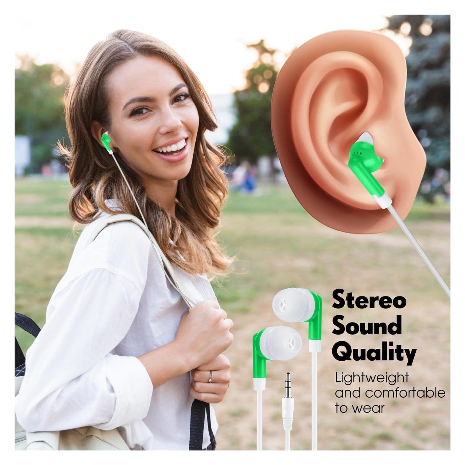Yunsailing - Confezione da 100 auricolari, cuffie da 3,5 mm cablate confezionate singolarmente per studenti, adulti, scuole, ospedali, hotel, biblioteche, musei, lettori MP3