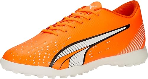 PUMA Botines de fútbol para hombre Ultra Play Turf Trainer, Ultra Orange-PUMA para hombre, blanco-azul Glimmer, 8.5, Ultra Naranja-puma Blanco-azul