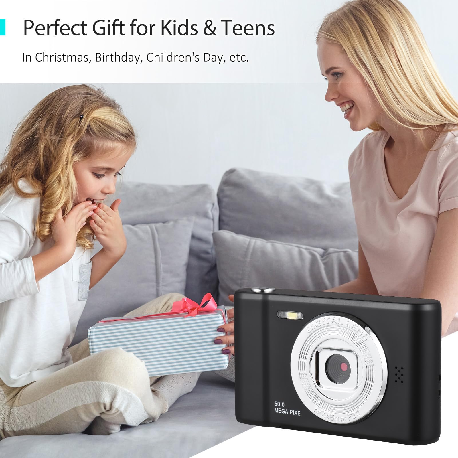 Andoer Fotocamera Digitale Compacta con Scheda SD da 32 GB, 1080P 50 MP, Schermo da 2,4 Pollici, Zoom 8X, Ideale per Bambini e Adolescenti