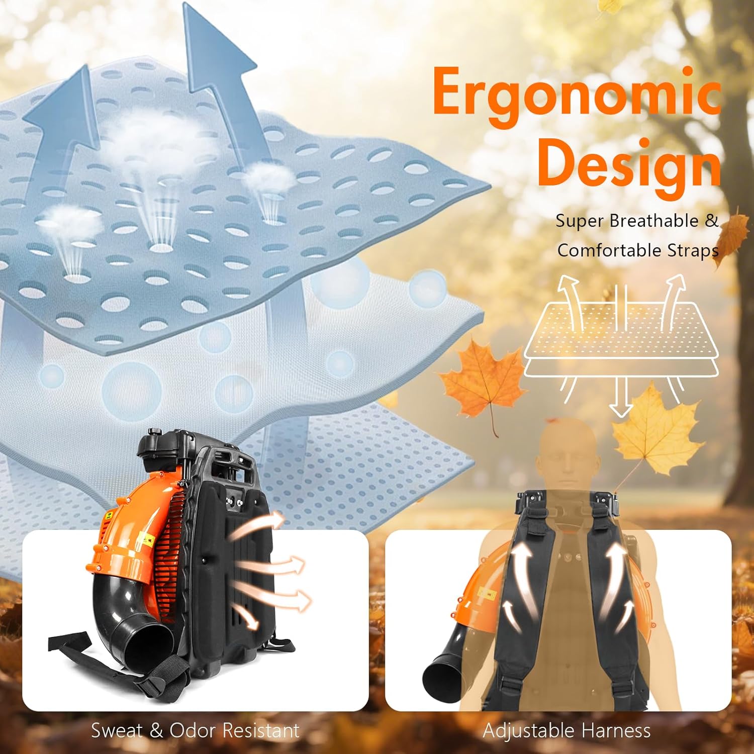 NEO-TEC 75.6CC Gas Backpack Leaf Blower 847CFM 236MPH 2-Cycle Powerful with Low Vibration Ergonomic Harness System for Garden Yard Lawn Snow Clearing