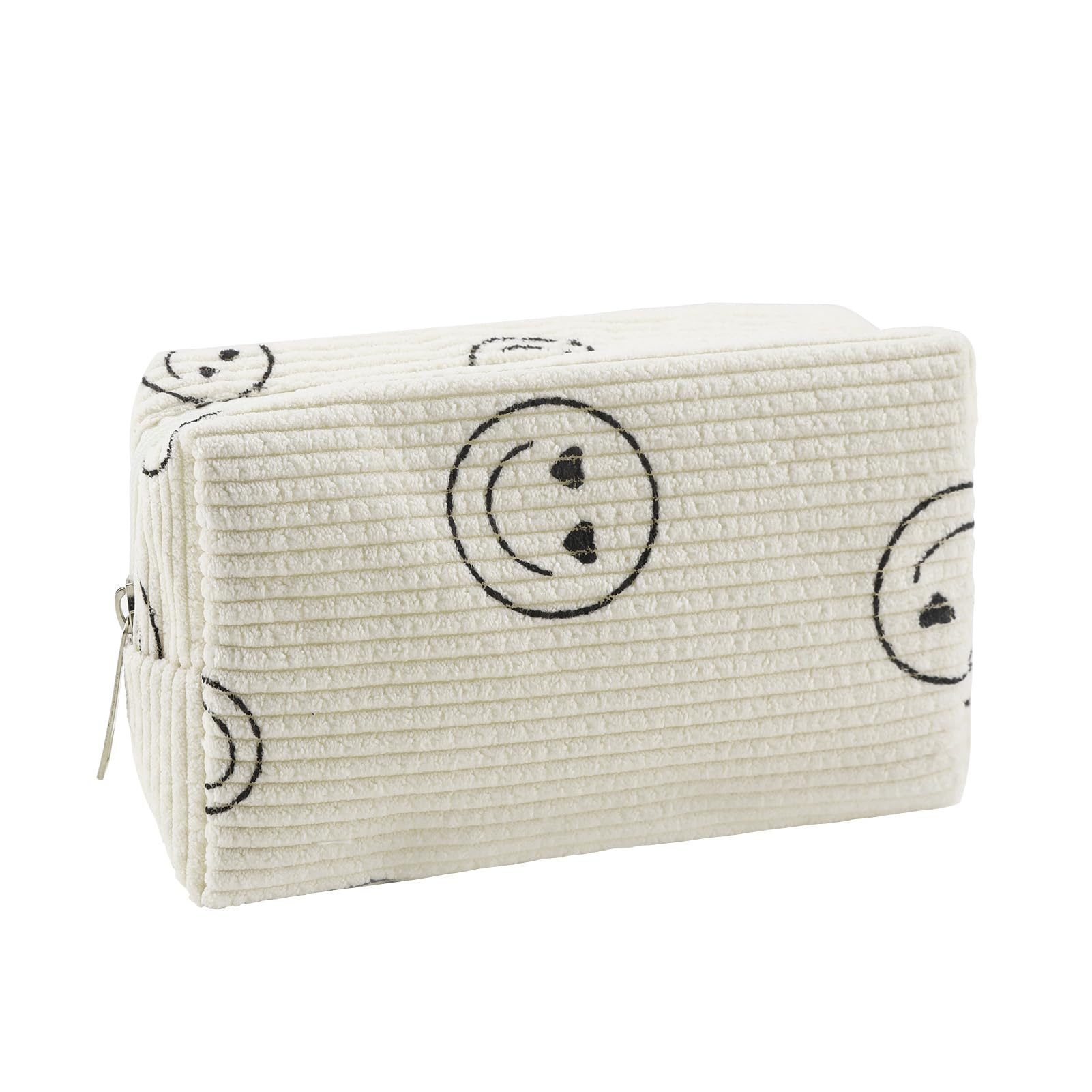 GlasFlength Estuche de aseo para mujer, viaje, estuche de maquillaje, de gran capacidad, portátil, pana, bolsa de maquillaje con compartimentos para la escuela de viaje, color beige, blanco hueso,