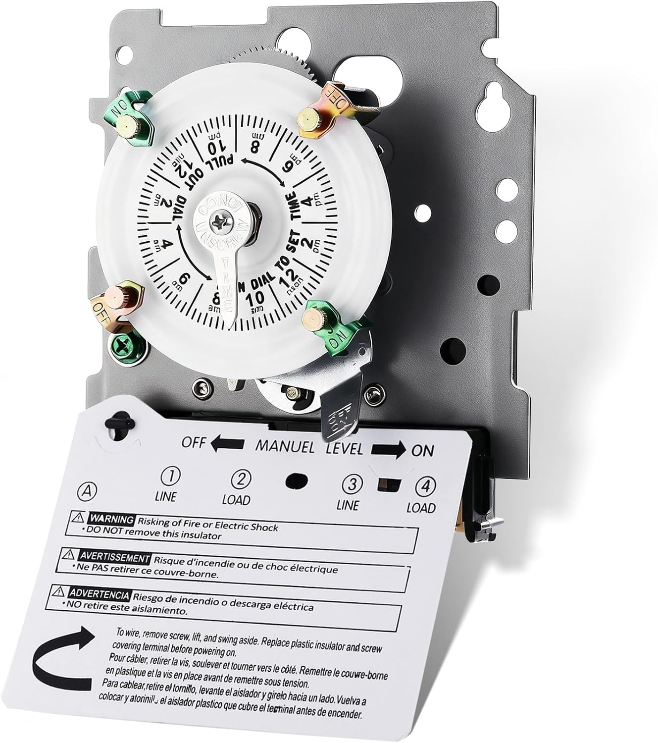 Upgraded T104M Mechanical Timer Switch (Mechanism Only), 24-Hour Heavy-Duty Timer Switch for Pool Pumps Lighting, 208V-277V 40A DPST, with High-Contrast White Dial, 4 Pairs of Trippers Included