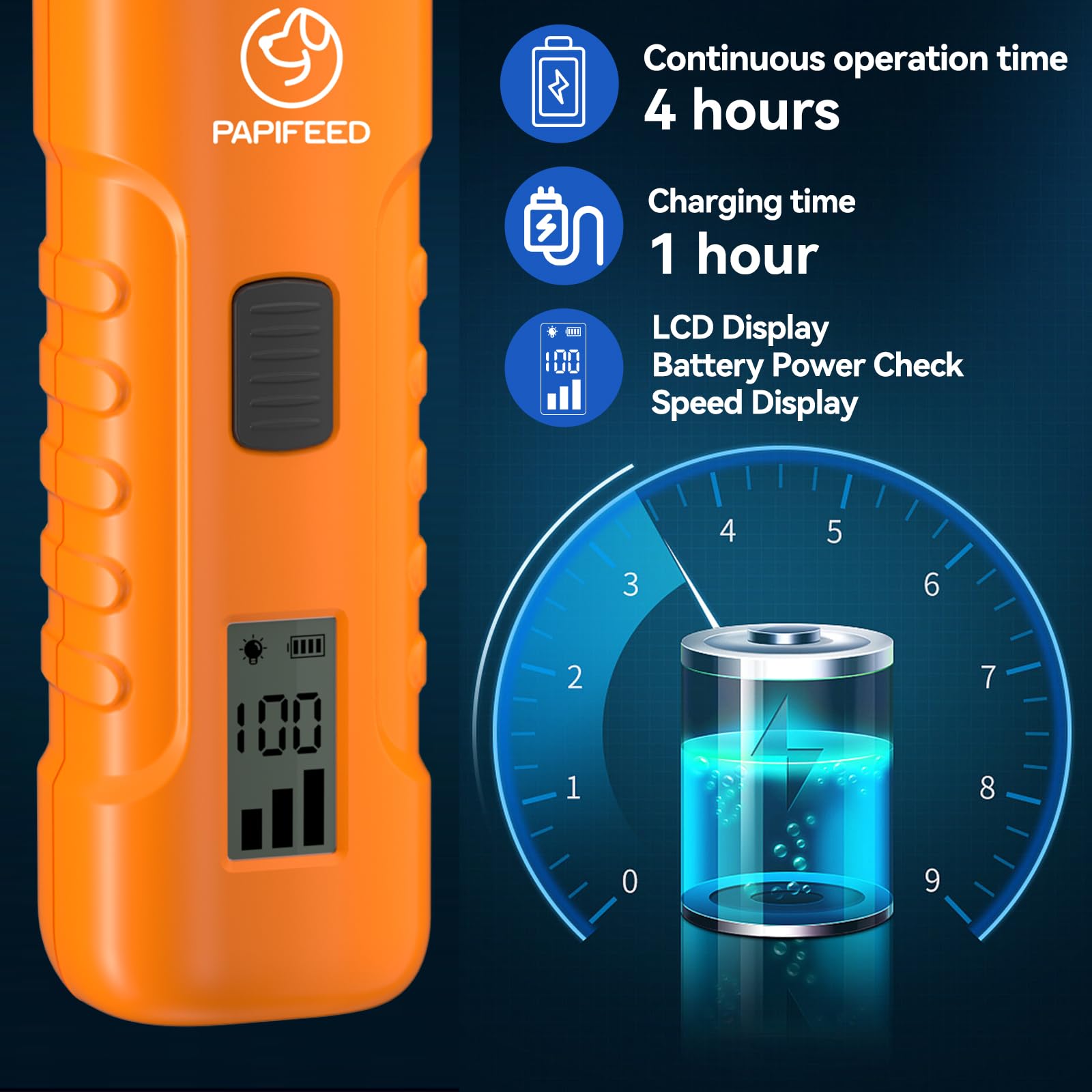 PAPIFFEED Dog Nail Grinder with LCD Display – Quiet Electric Nail Trimmer with Dual LED Light, Safe for Black & Thick Nails, Rechargeable for Small Medium Large Dogs & Cats (Orange) - image 7