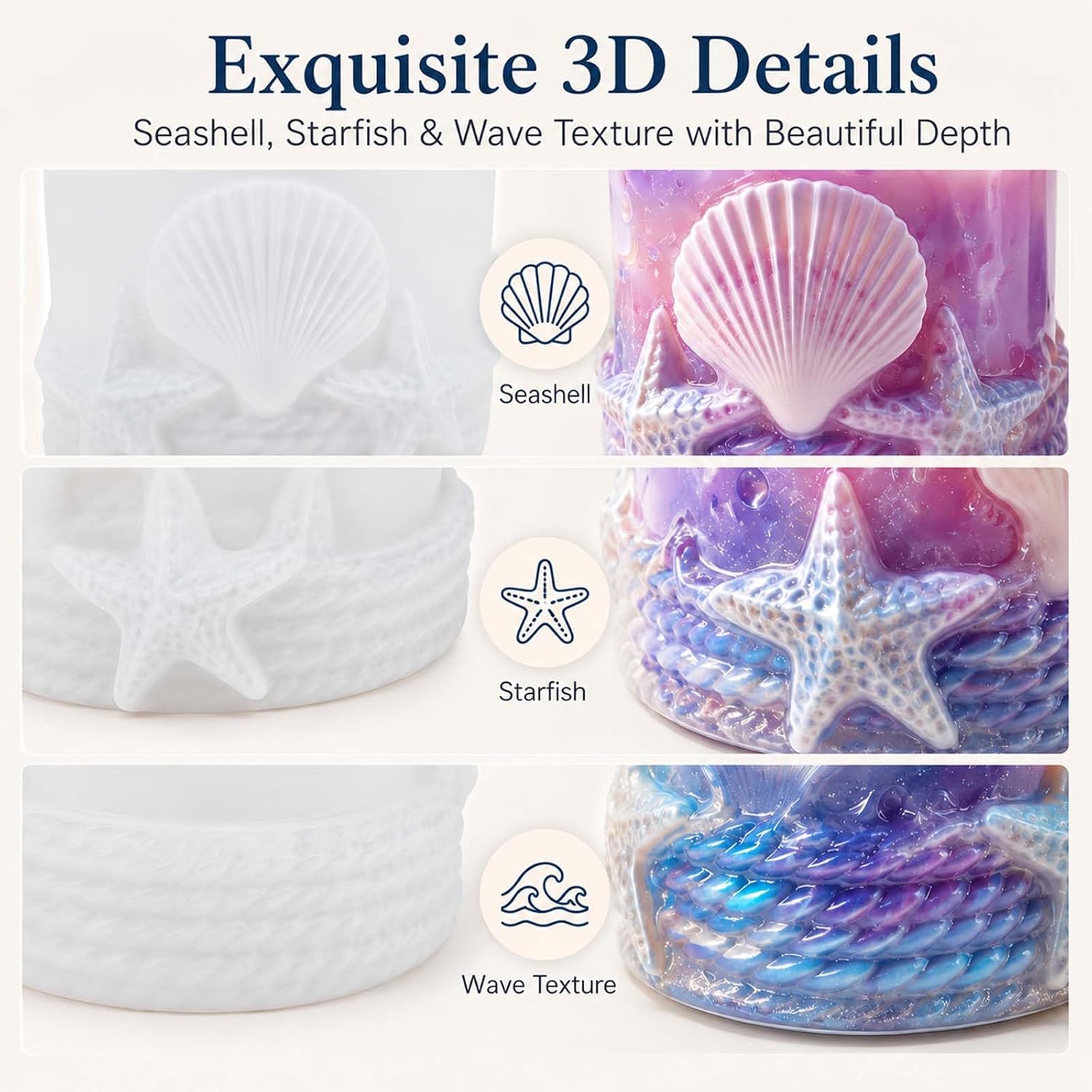 Ocean Candle Holder Resin Mold, Seashell Starfish Silicone Mold for Epoxy