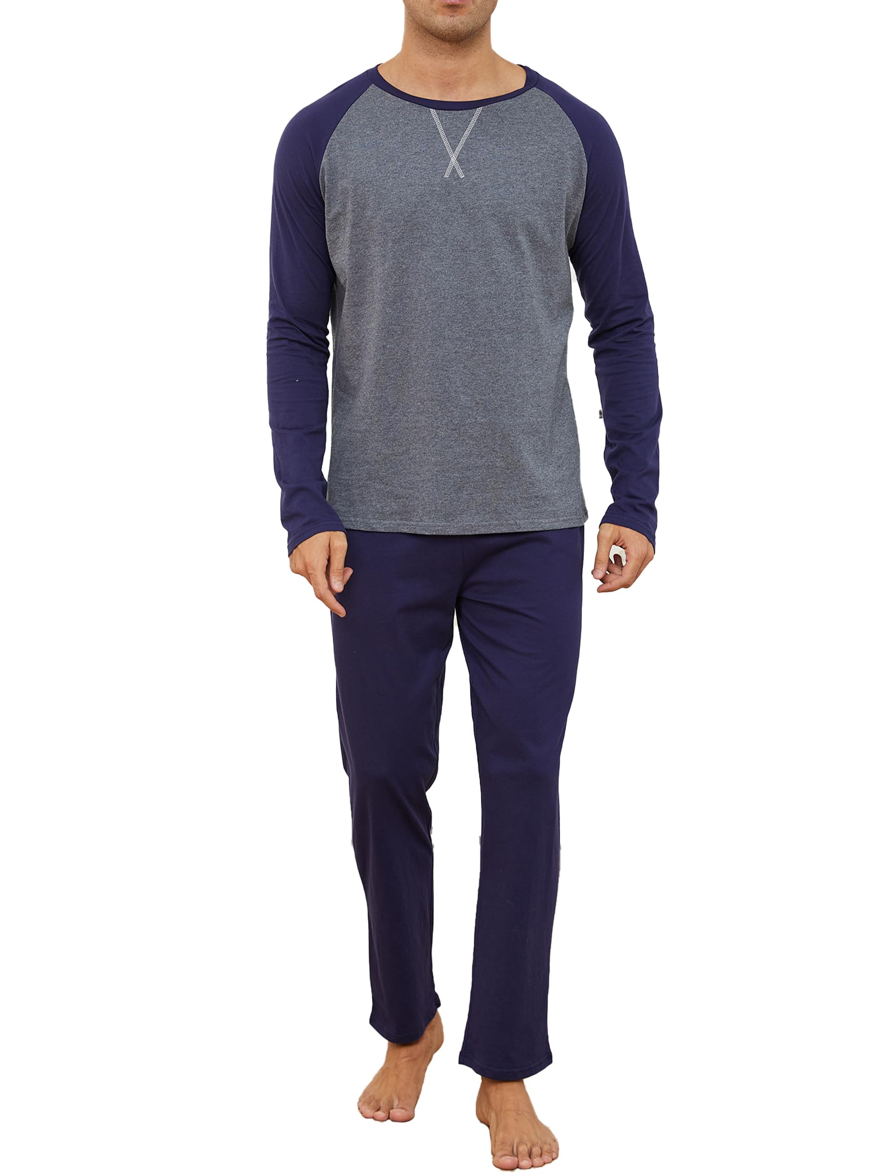 Reliwel Mens Pajamas Set Cotton Pjs for Men Sleepwear Long Sleeve & Pajama Pants Soft 2 Piece Sets with Pockets