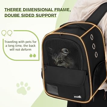 Pecute Cat Backpack, Breathable Pet Carrier With Scientific Zoning, Black | Multi-entrance, Pet Backpack for Kitten, Puppy, Small Pets, Cat Carrier bag for Travel, Hiking
