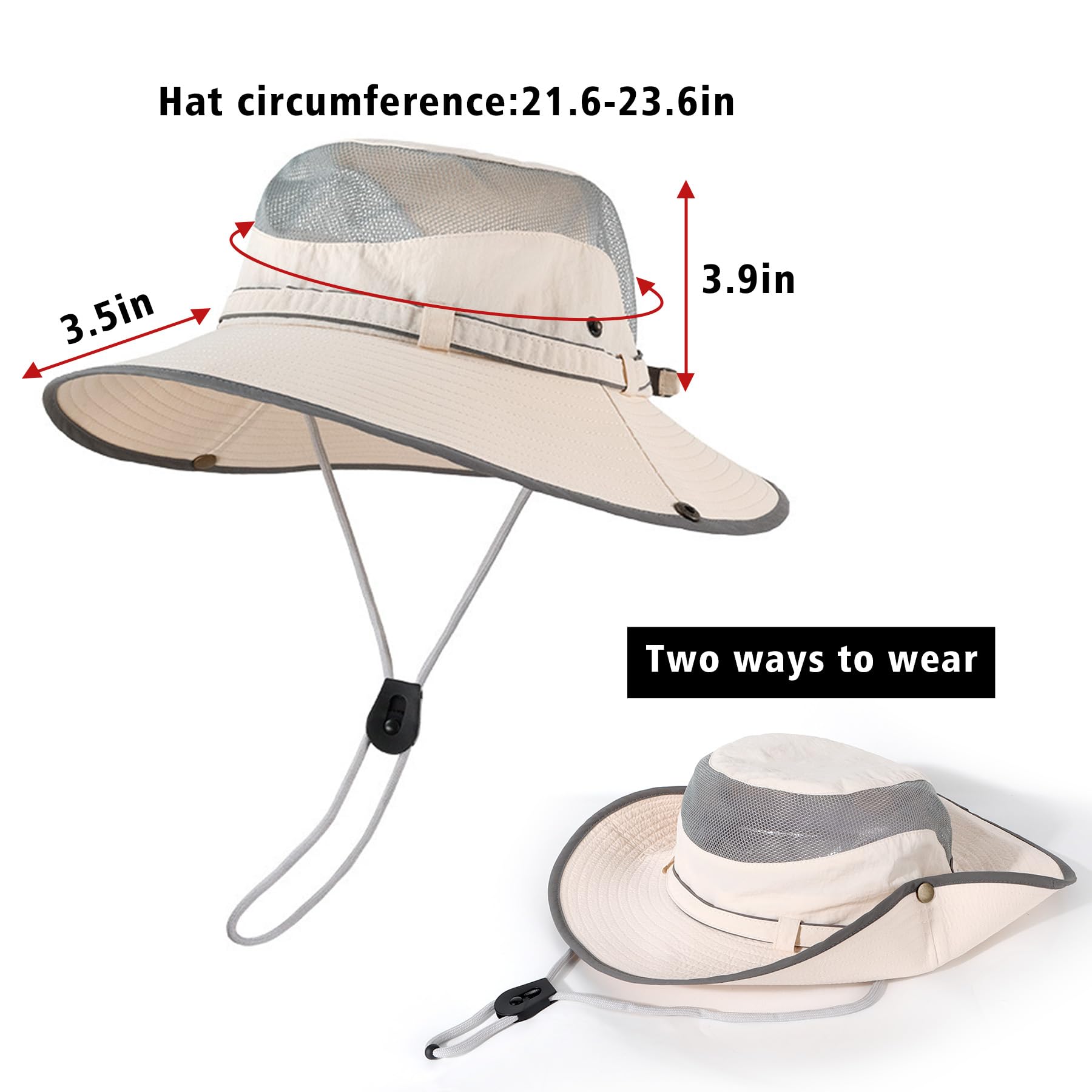 Feng Shui， Sombrero de Sol de ala Ancha para Mujer – Protección UV al Aire Libre Pesca Senderismo – Sombrero de Cubo Transpirable Impermeable de Secado rápido para Viajes de Verano