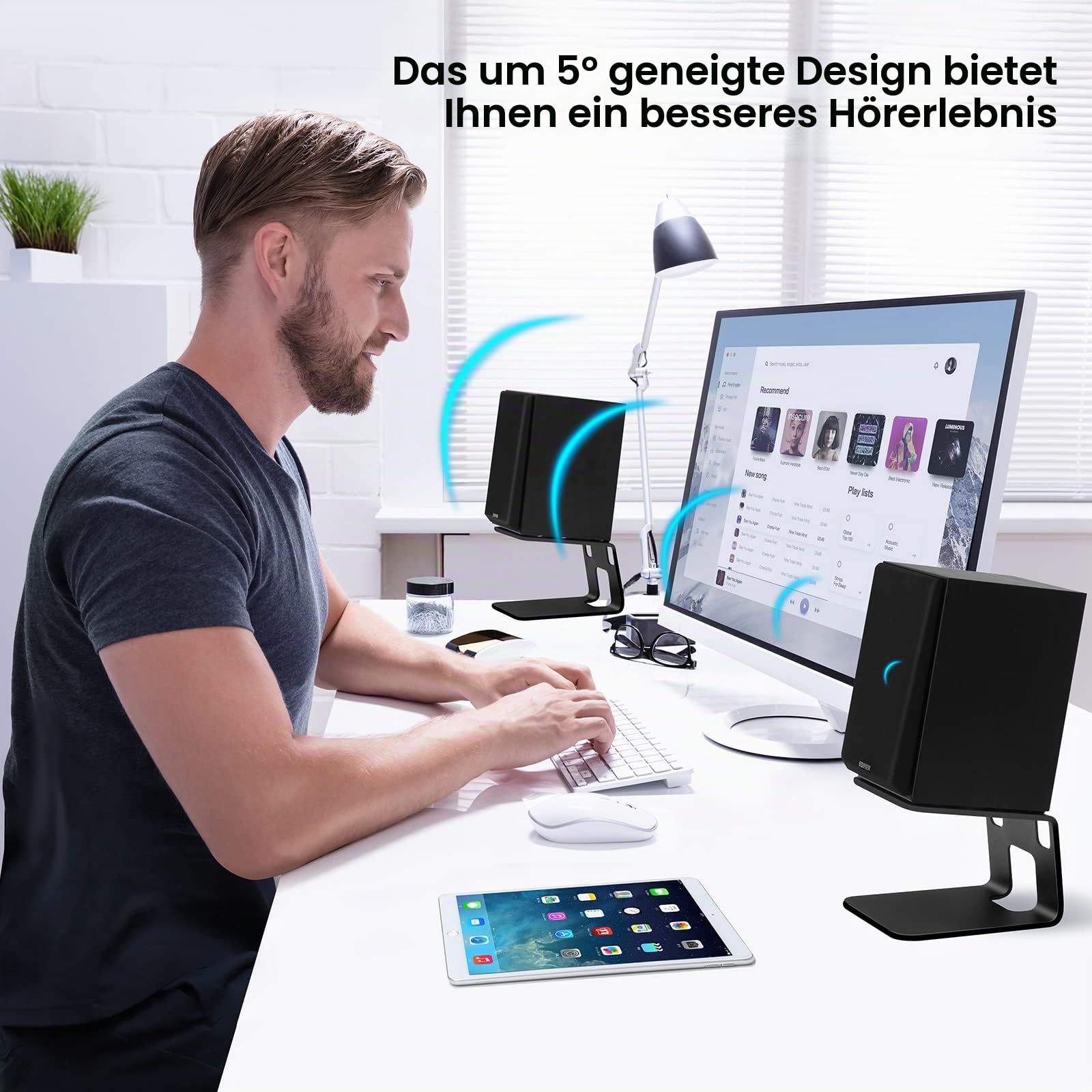 Vaydeer Lautsprecherständer Metall Lautsprecher ständer Schreibtisch 1 Paar Spezial Kipp Design Metall Speaker Stand Boxenständer für Computer Lautsprecher - Schwarz