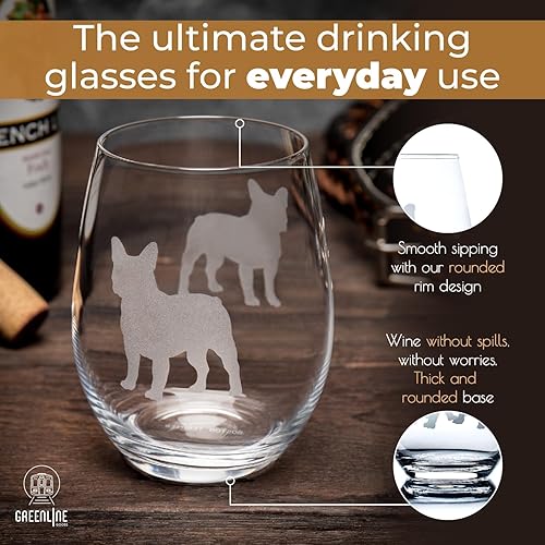 Miniatura 10 de Copas de vino sin tallo juego de 2 de perros de raza  Regalos para amantes de perros  Silueta de 2 caras grabada a mano con nombre de la raza en la