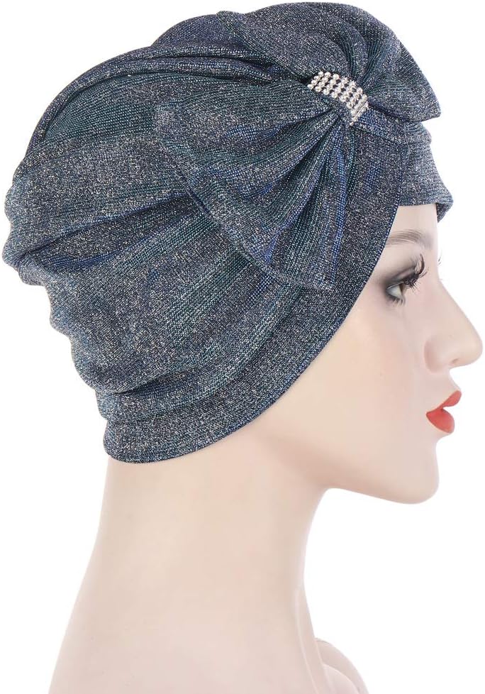 Women Hijab Turban Hat for Front Forehead for Big Bow Bonnet for Head Scarf Ruched Headw Silver - Image 6