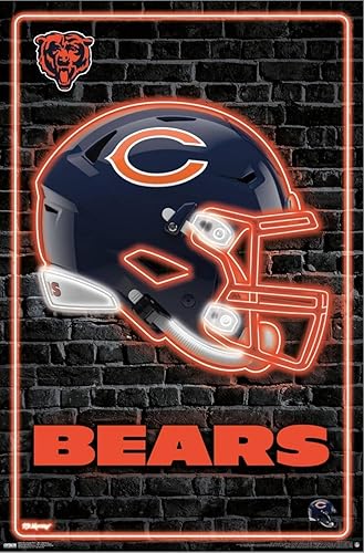 Miniatura 2 de Trends International NFL Chicago Bears - Póster de pared con casco neón 23, 14.72 x 22.37 pulgadas, lienzo estirado