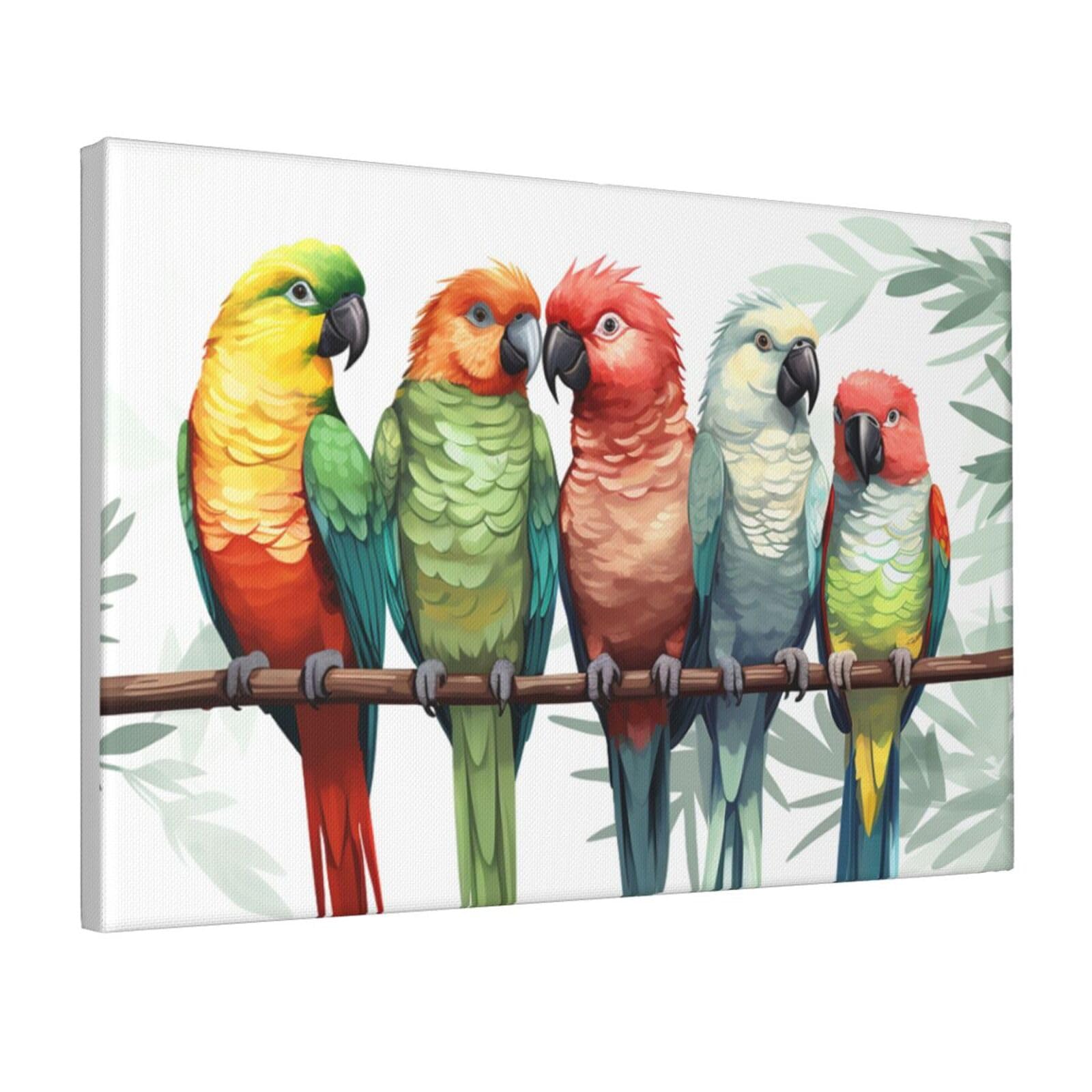 Framed Wall Art for Living Room Art Work, Colorful Parrots On Tree Picture Prints Modern Office Wall Paintings Poster Aesthetic Wall Decorations for Home Decor Ready To Hang 8"x12"