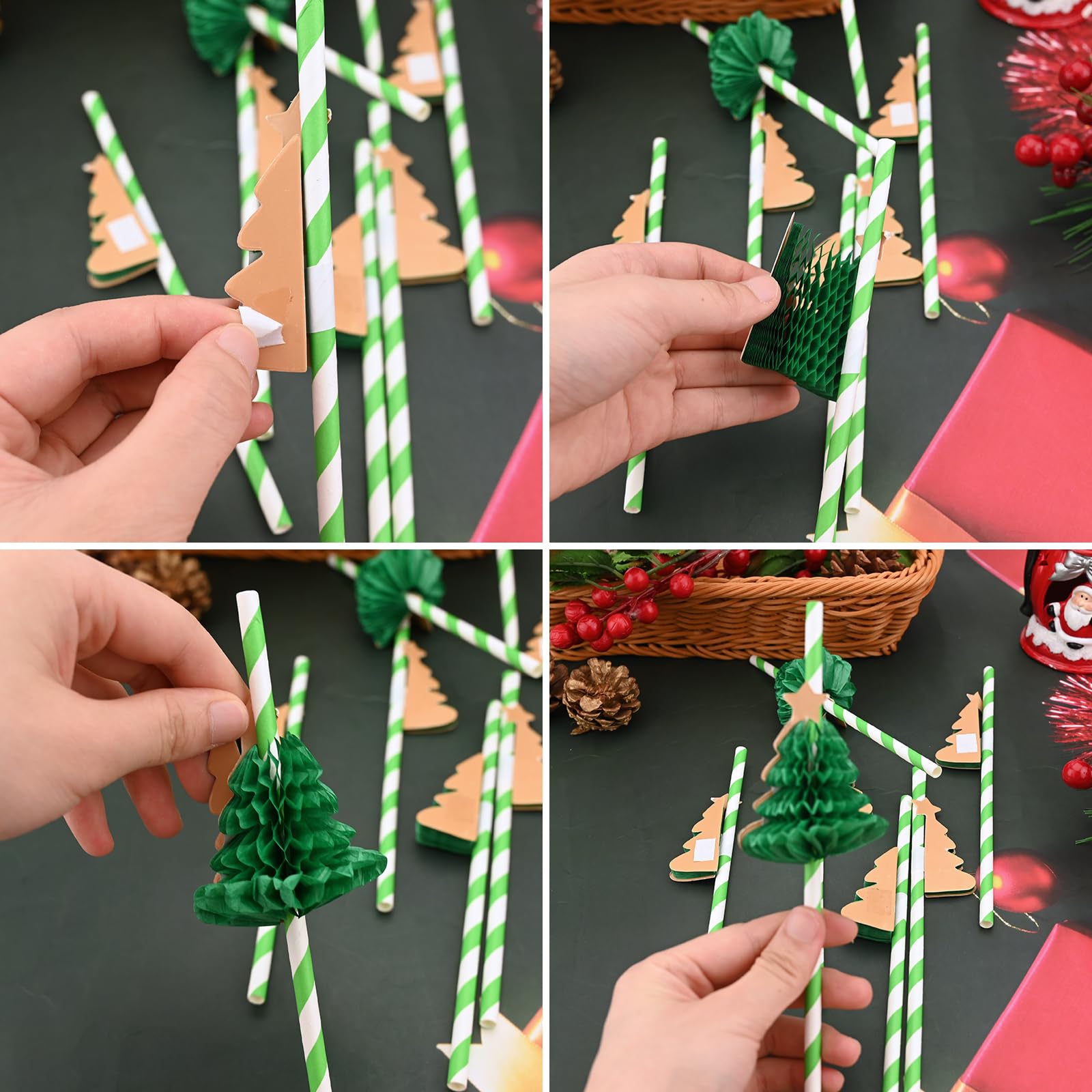 30 Pcs Christmas Paper Straws 3D Honeycomb Xmas Tree Paper Straws Christmas Party Drink Decorations Biodegradable Christmas Cocktail Straws for Christmas Party Decorations Supplies - Image 3