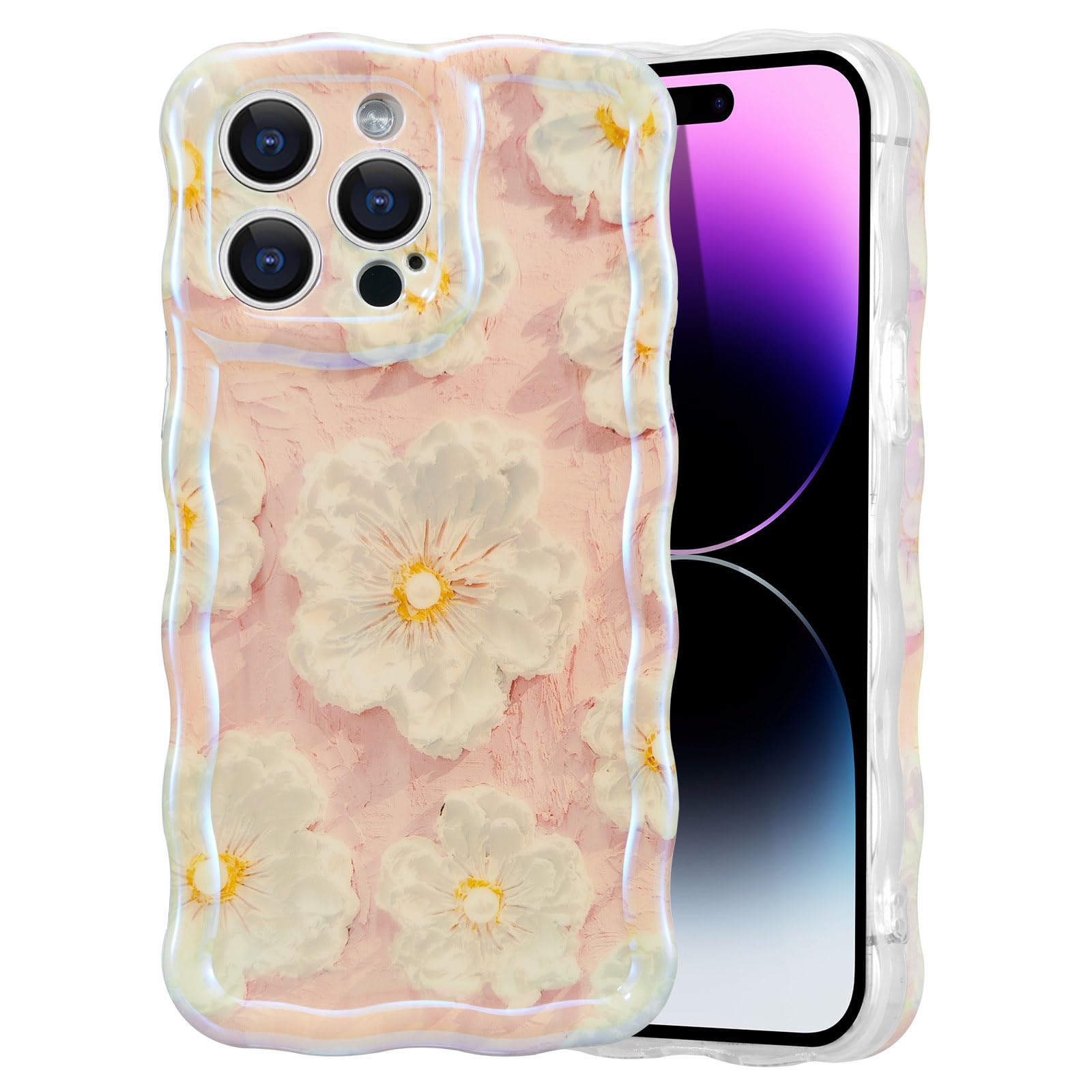 EYZUTAK Case for iPhone 12 Pro Max Colorful Retro Oil Painting Flower Laser Glossy Pattern Cute Curly Wave