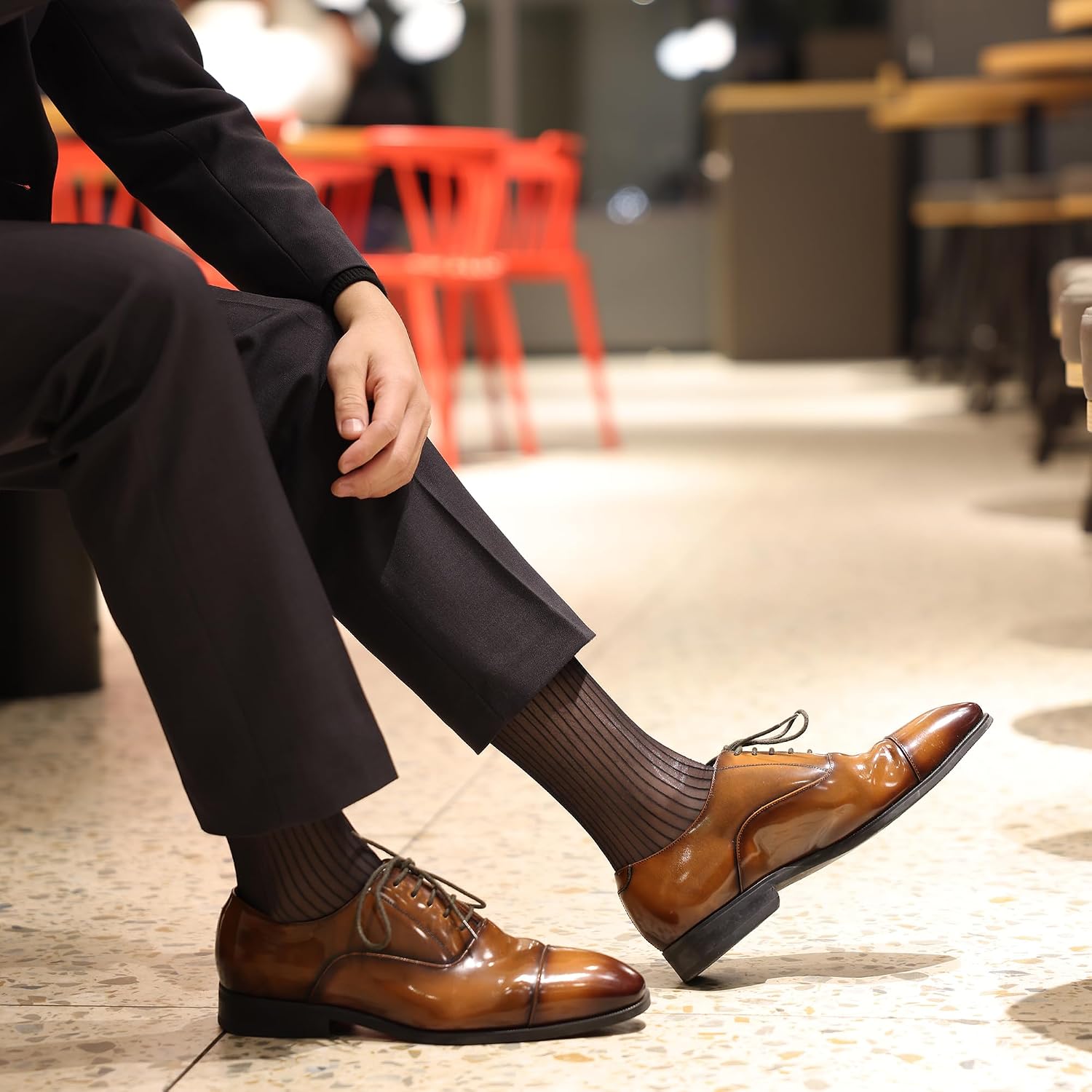 5 Pairs Men's Silk Socks, Mid-Calf Formal Dress Socks, Sheer Thin Dress Socks for Men