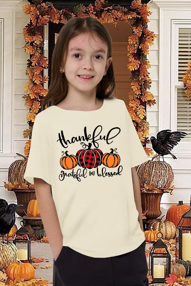 Kids Thanksgiving Shirts for Boy Girl Fall T-Shirt Pumpkin Graphic Thankful Grateful Youth Tee Tops 8-14 Years - Image 3