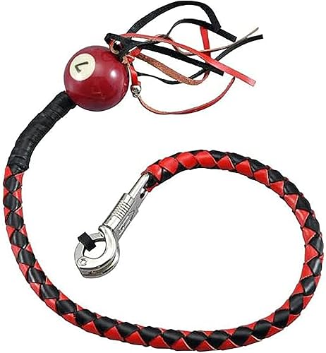 Miniatura 6 de Dream Apparel Látigo de cuero para motocicleta de 36 pulgadas para manillar con flecos y bola de piscina, color negro