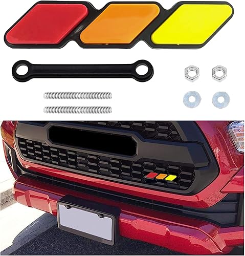 Kewucn Emblema de rejilla tricolor, accesorios de decoración de emblema de rejilla, calcomanía autoclásica retro de rayas tricolor, etiqueta de