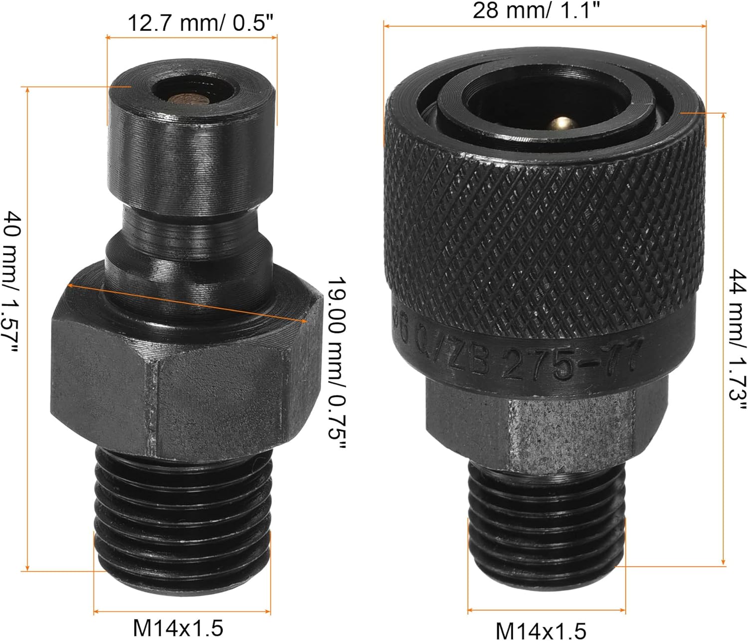 PATIKIL Hydraulic Quick Connect Coupler, 1 Set Carbon Steel M14x1.5mm Male Thread Pipe Fitting Plug Adapter for Construction Agriculture with Washer, Black