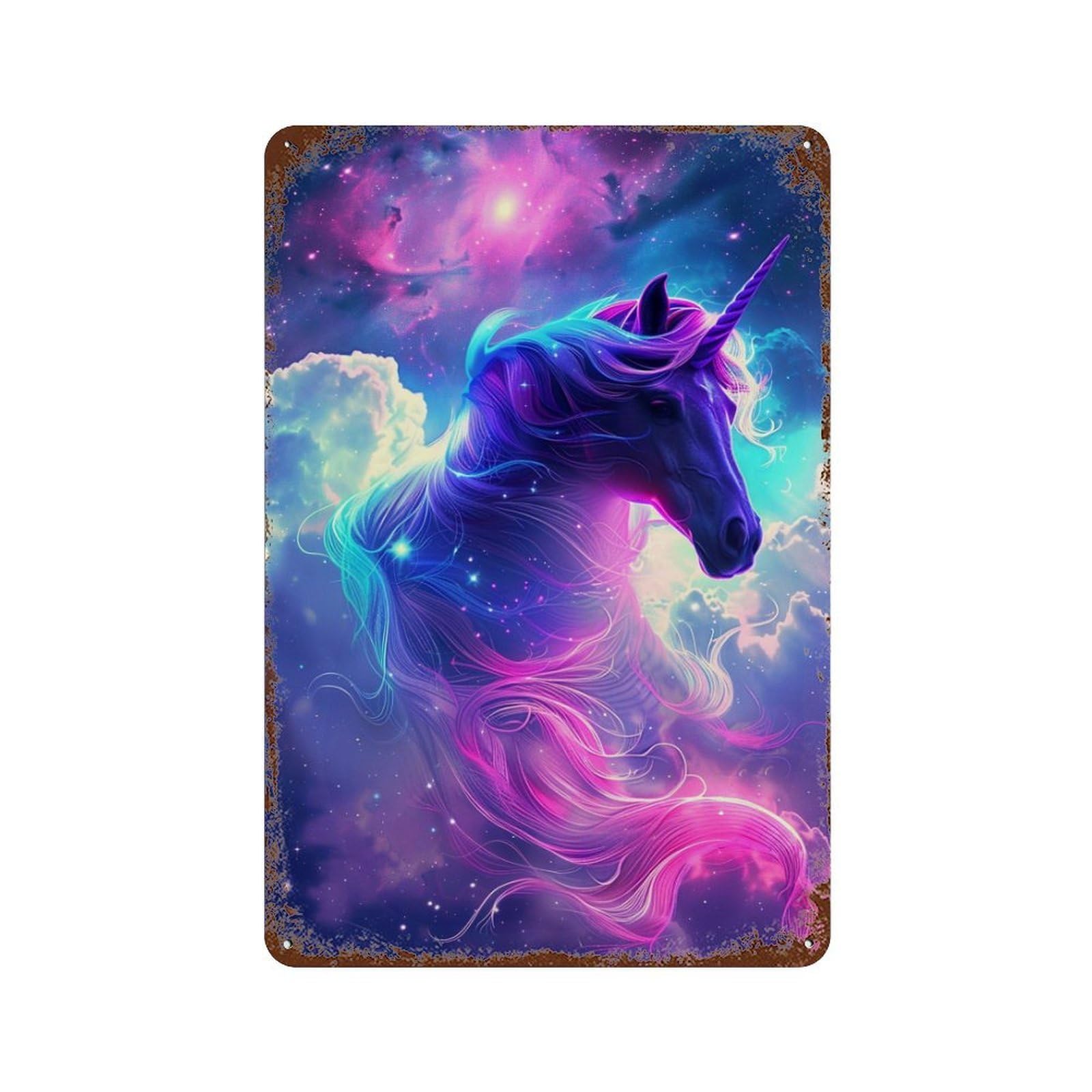 Galactic Unicorn Art Print Vintage Metal Tin Sign 11.8"x7.9", Decorative Metal Wall Art for Garage, Pub Or Kitchen
