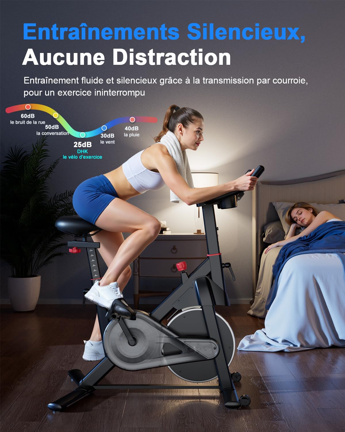 Vélo d'Appartement avec Écran LCD et Application, Résistance Magnétique Réglable, 136 kg