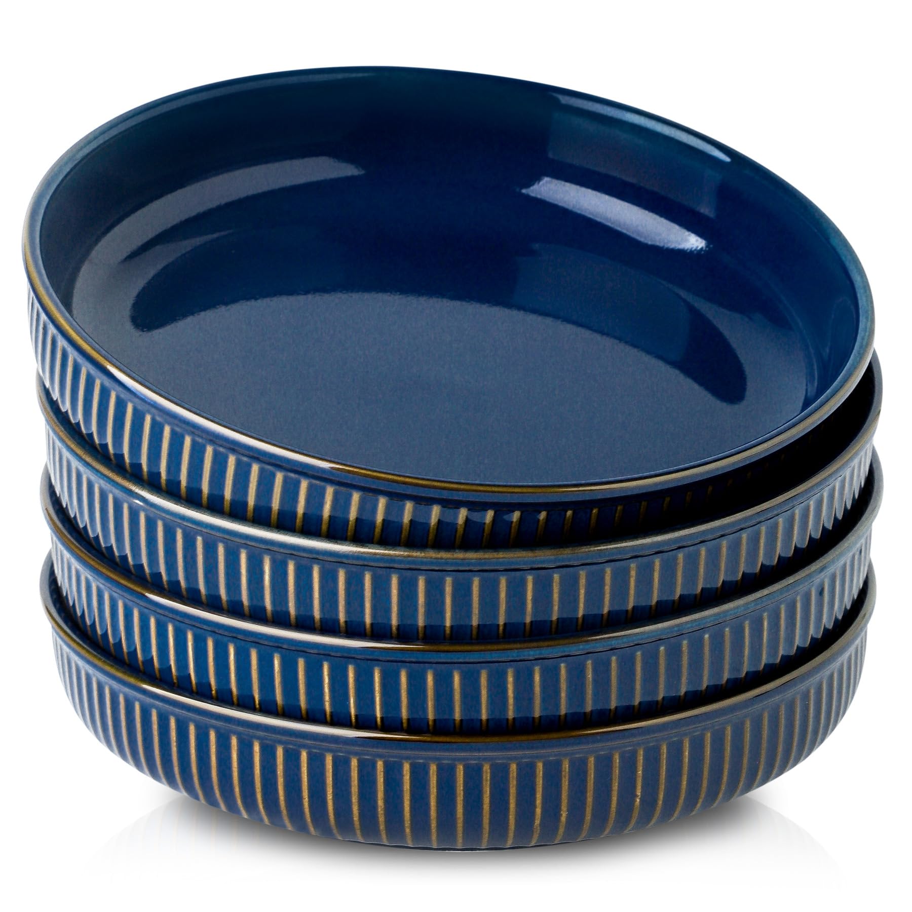 Ceramic Large Pasta Bowls 30oz 8", Set of 4 Piece, Salad, Dinner Bowl,Microwave Oven Dishwasher Safe Kitchen Dinnerware,Modern Porcelain Stoneware Dishes, Vibrant Blue Color