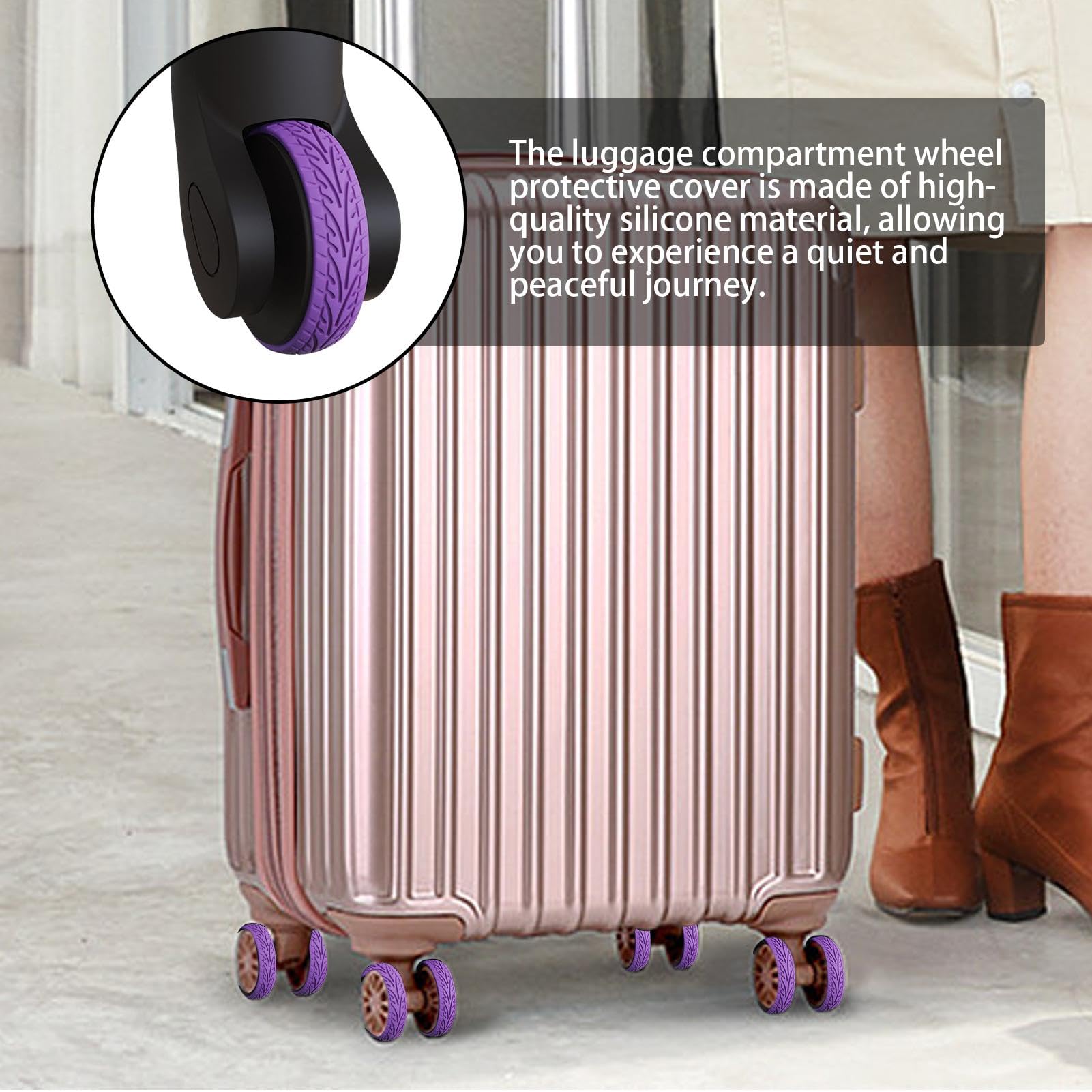 Protezione ruota bagaglio copriruota ruota bagaglio copertura ruote in | silicone 8 pezzi copertura protettiva in silicone per ruota filatore bagagli da viaggio, viola., Se référer au
